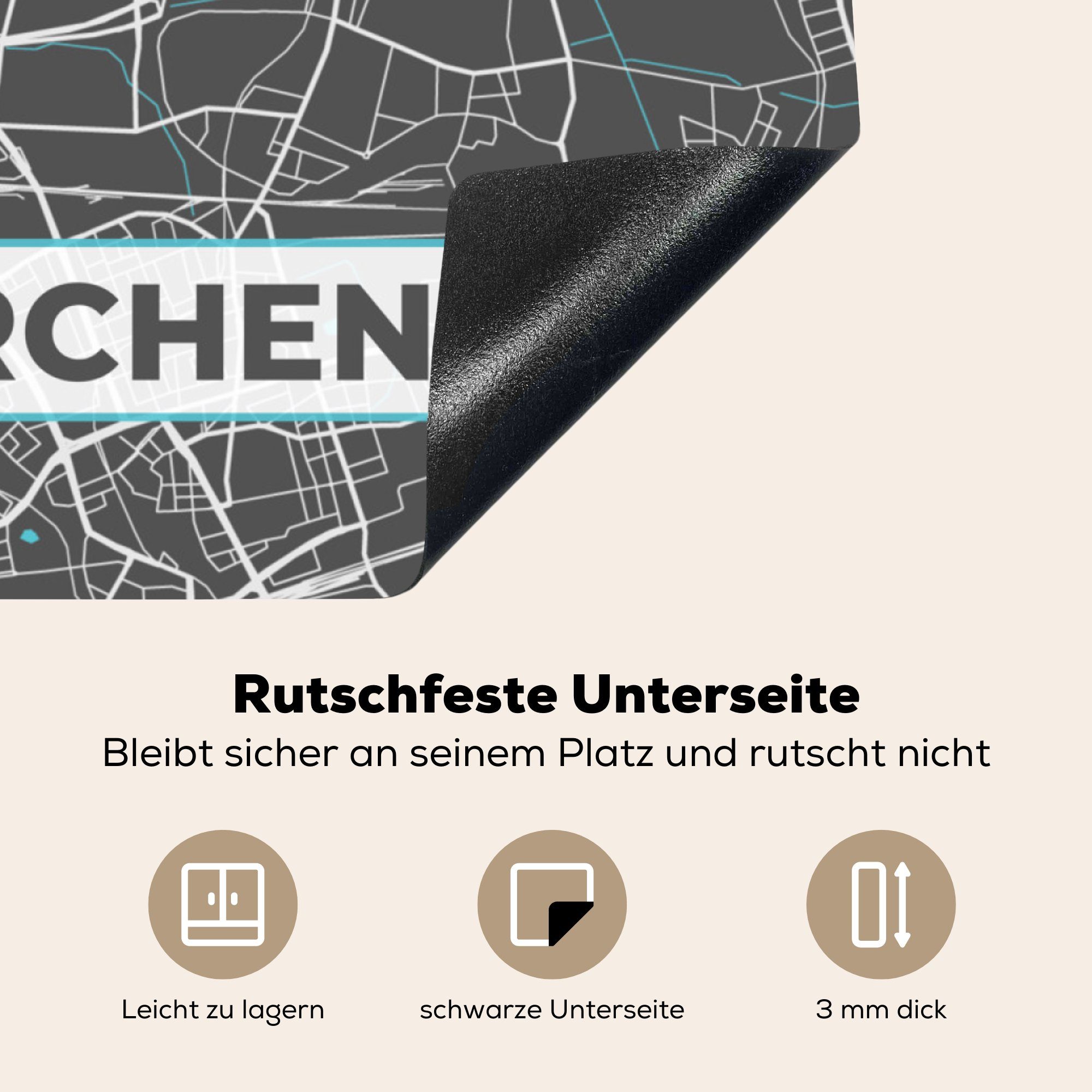 Vinyl, Deutschland Arbeitsplatte - küche 78x78 - tlg), Gelsenkirchen MuchoWow Herdblende-/Abdeckplatte - Stadtplan für Karte, (1 Ceranfeldabdeckung, cm,