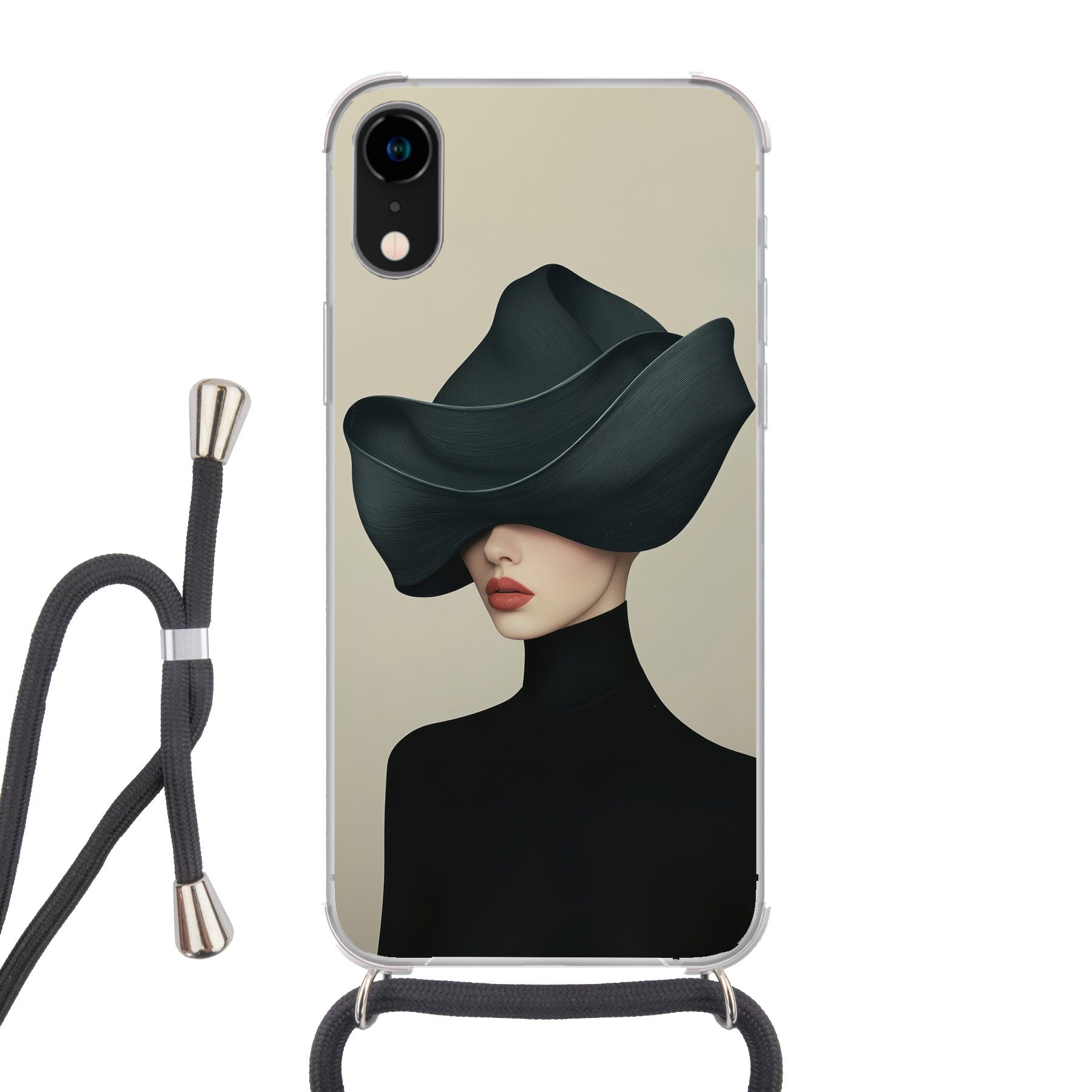 MuchoWow Handyhülle für Apple iPhone XR Frau - Grün - Hut, Tragbare Handyhüllen mit Kette zum umhängen, Handykette Handyband