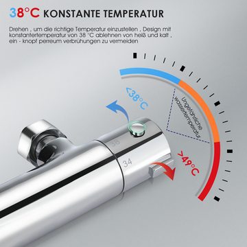 OULENBIYAR Brausegarnitur Duschsystem mit Thermostat Duscharmatur Komplettset Duschset, 2 Strahlart(en), 95-125 cm Duschstangen mit 3 Strahlarten Handbrause, mit Armatur