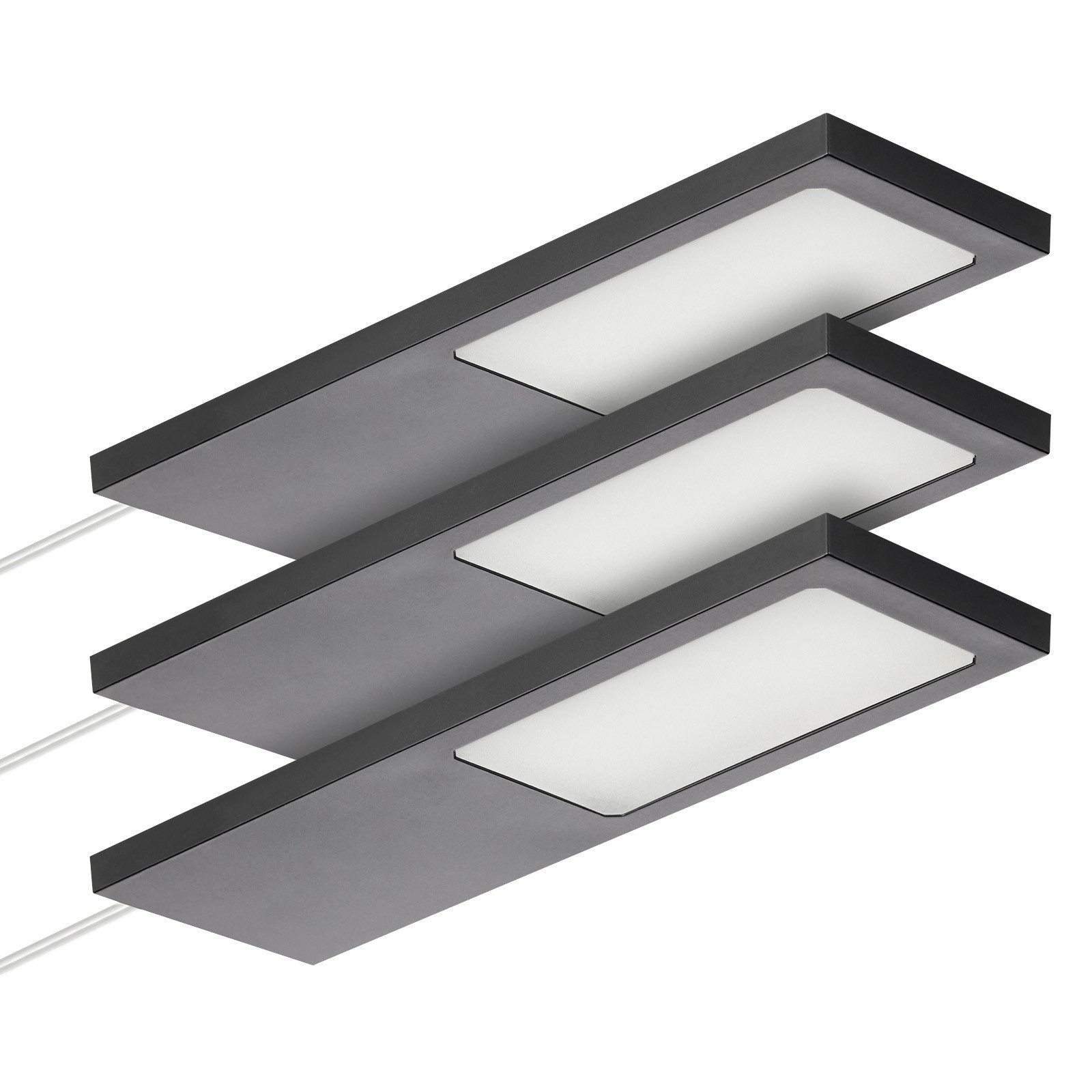 SO-TECH® LED Unterbauleuchte LED Möbelleuchte GIULIA II, stufenlos dimmbar, LED fest integriert, Warmweiß, 2700K, 3er SET ohne Sensor inkl. 33W Trafo schwarz