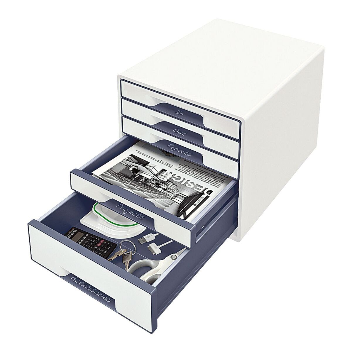 LEITZ Schubladenbox WOW Cube 5214, mit 5 Schubladen, geschlossen, stapelbar schwarz/weiß