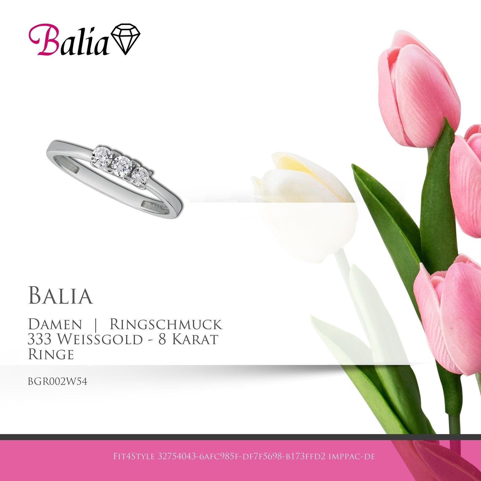 (Fingerring), Farbe: aus Karat, - Gr.54 Zirkonia Balia Ring Weißgold silber Damen Ring 8Karat 8 3 Damen Weißgold 333 Balia Goldring