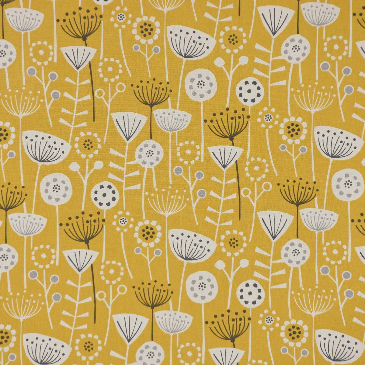 Stoff Fryett`s Dekostoff Baumwollstoff Blumen abstrakt gelb ocker 138cm