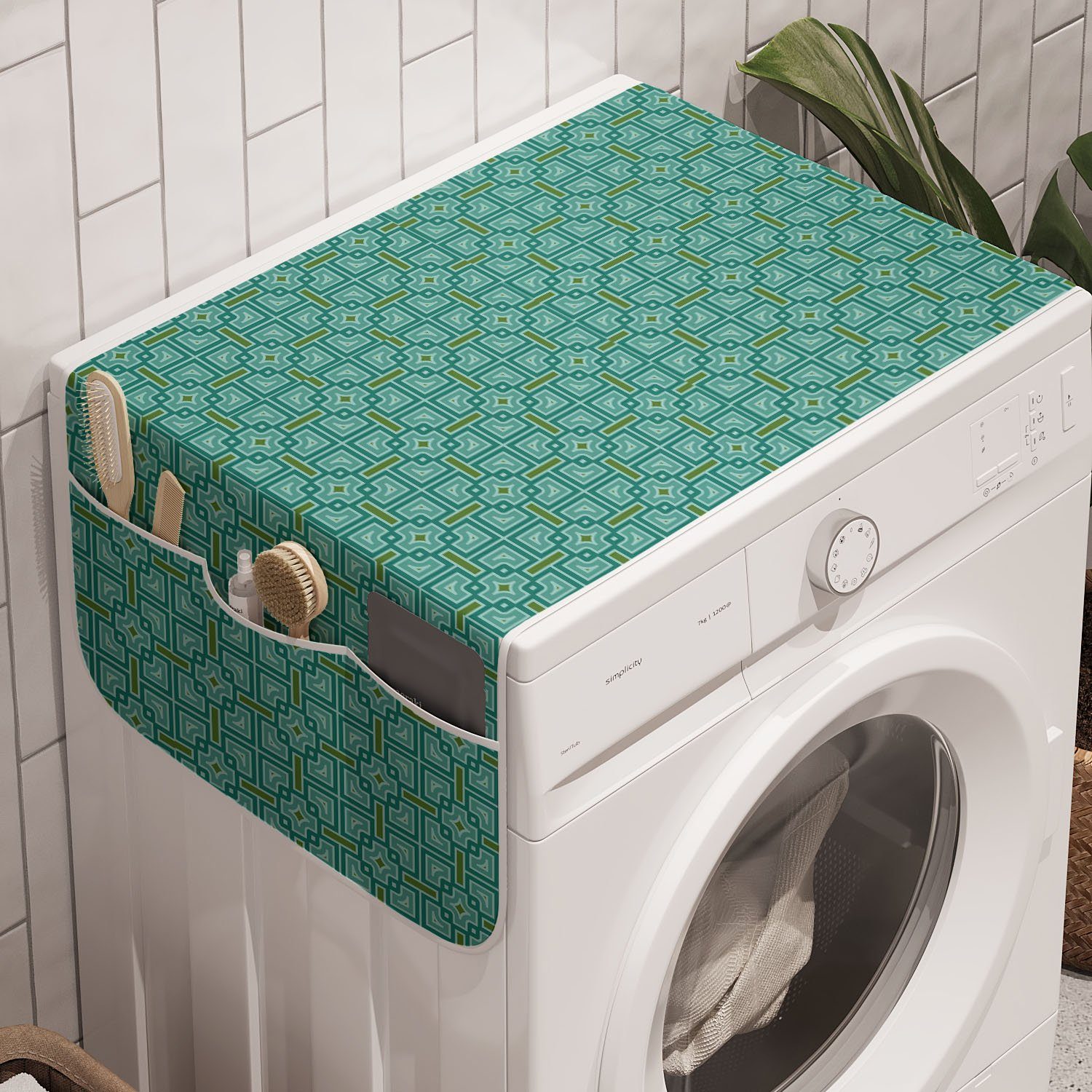Abakuhaus Badorganizer Anti-Rutsch-Stoffabdeckung für Waschmaschine und Trockner, viktorianisch Mosaic Azulejo Effects