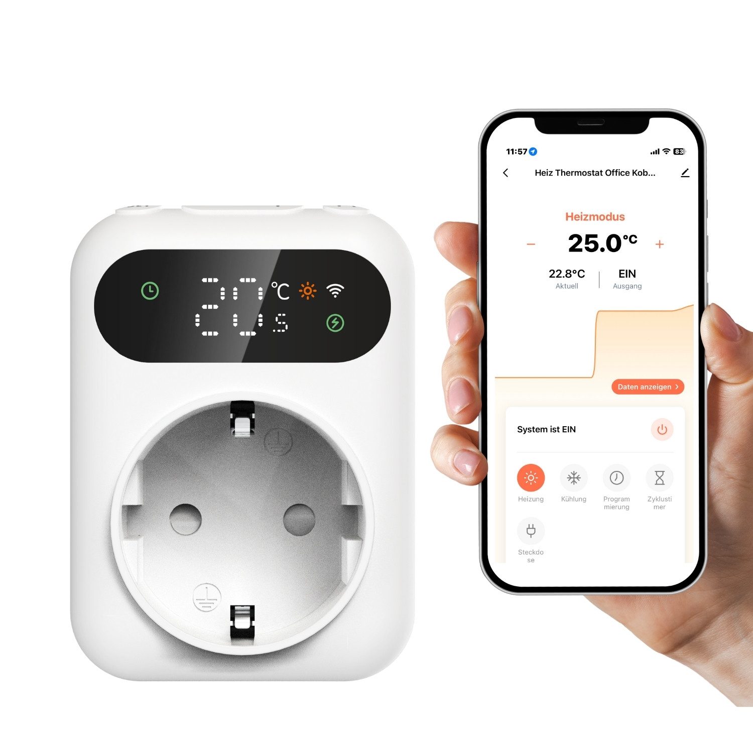 Steckdosen-Thermostat Smartes WiFi Energiesparthermostat, Schukostecker Thermostat