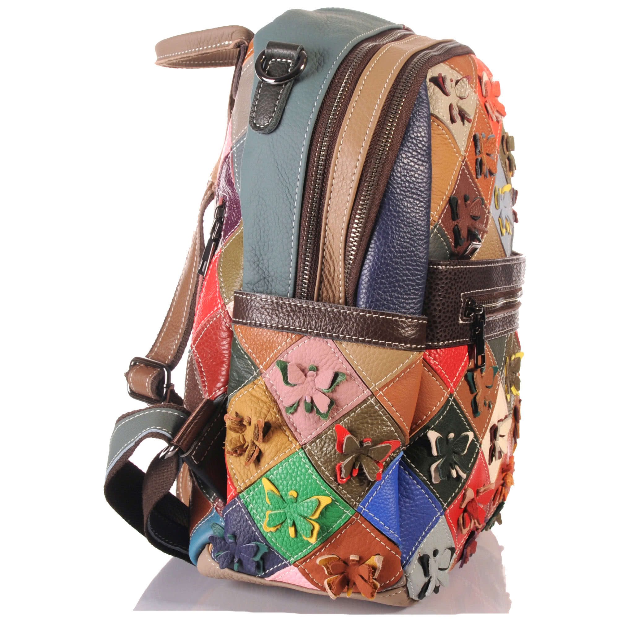KMISSO Henkeltasche Handgefertigter City Backpack Pachwork Rucksack Italien Leder bunt 306 (1-tlg), im eleganten Look