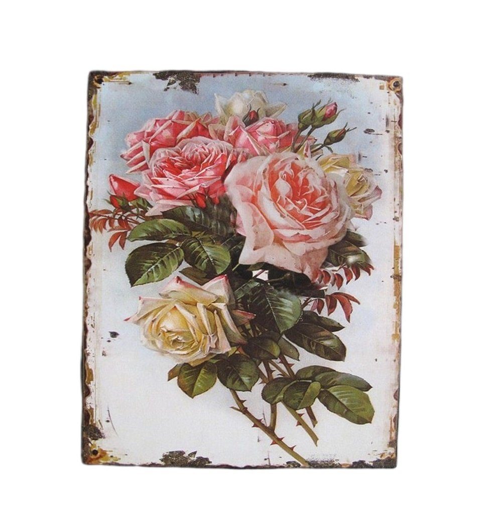 Linoows Metallschild Blechschild Reklameschild Rosen Blumen Wandschild, Nostalgie Gartenschild Rosen 25x20 cm