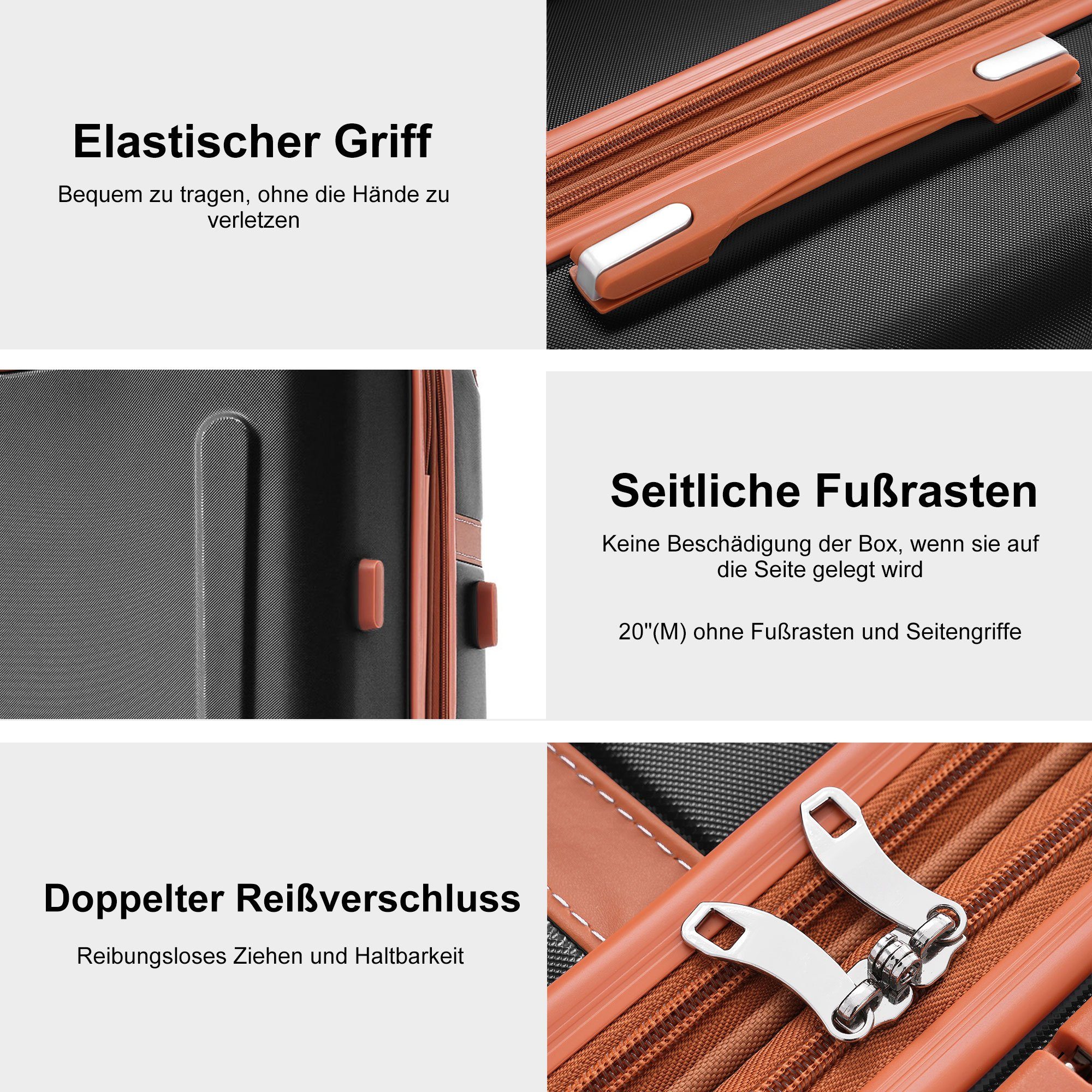 Ulife Modern Zollschloss, Hartschalen-Trolley TSA ABS-Material, Reisekoffer Rollen Schwarz Handgepäck 4