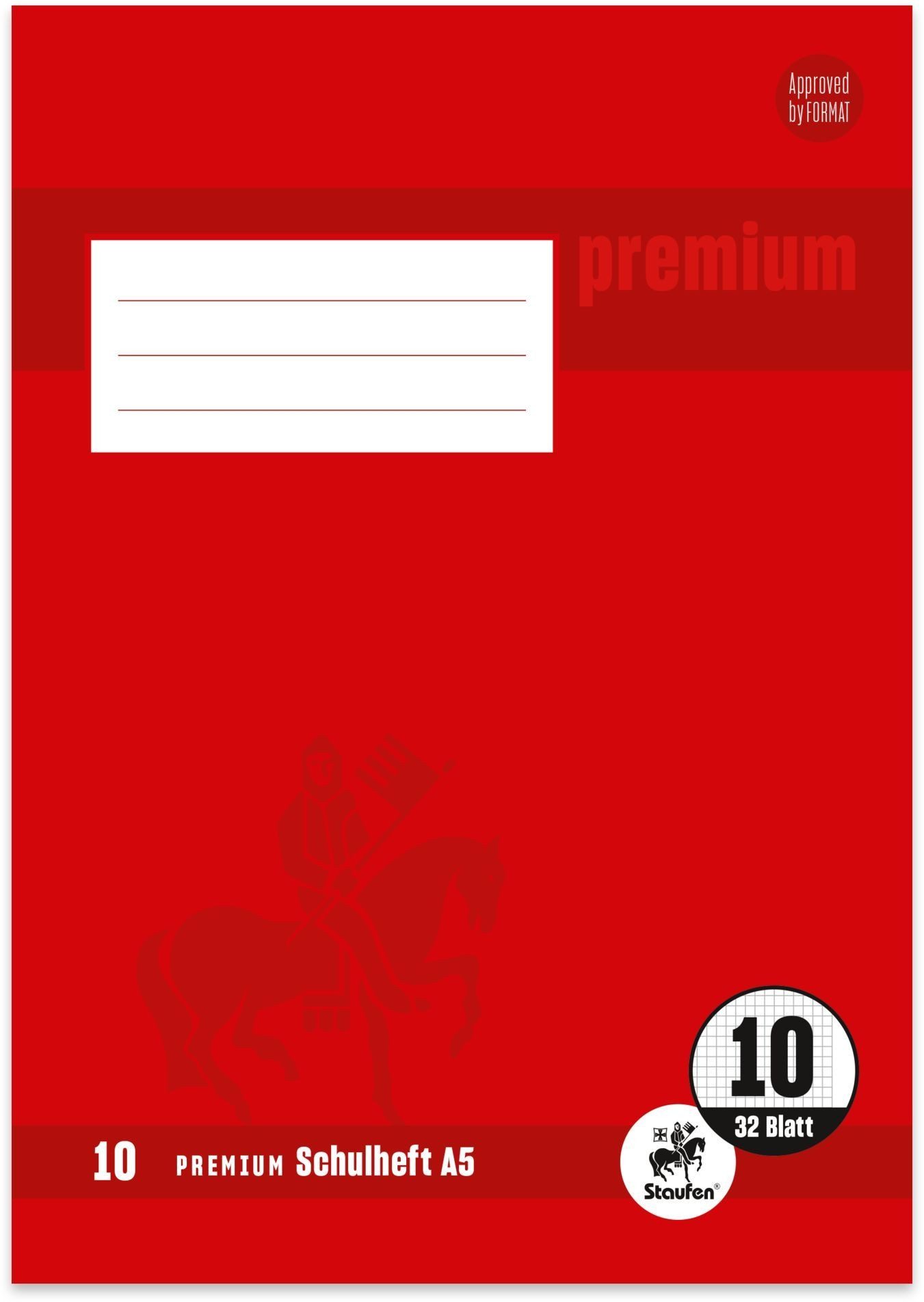 Staufen Schulheft Schulheft Premium A5 32 Blatt kariert mit Rand