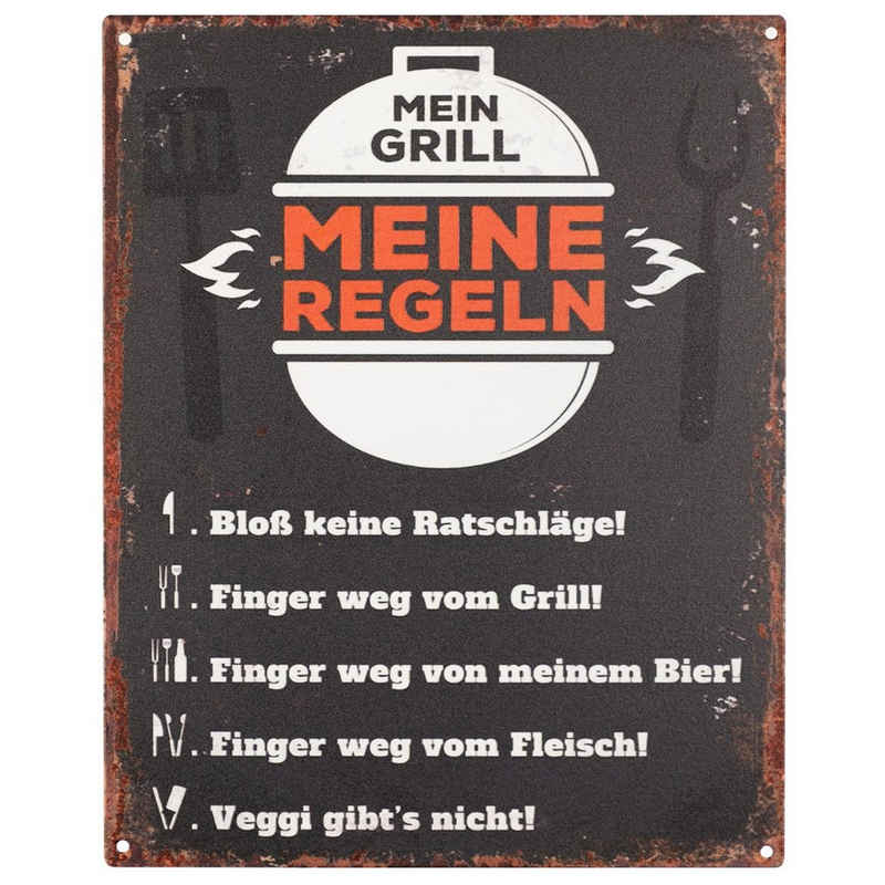 Moritz Metallschild Blechschild Mein Grill Meine Regeln, Blechschild 20 x 25 cm Retro Vintage Wand Schild Blechschilder Küche