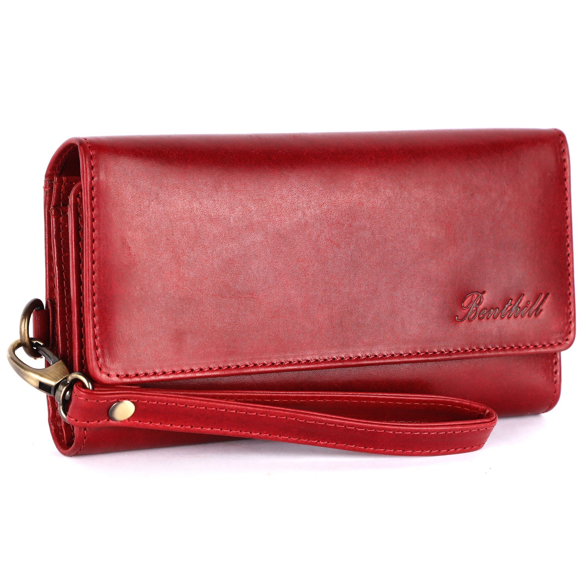Benthill Geldbörse Damen Echt Leder Portemonnaie Groß RFID Vintage Geldbeutel XXL, RFID-Schutz Kartenfächer Münzfach Reißverschlussfach