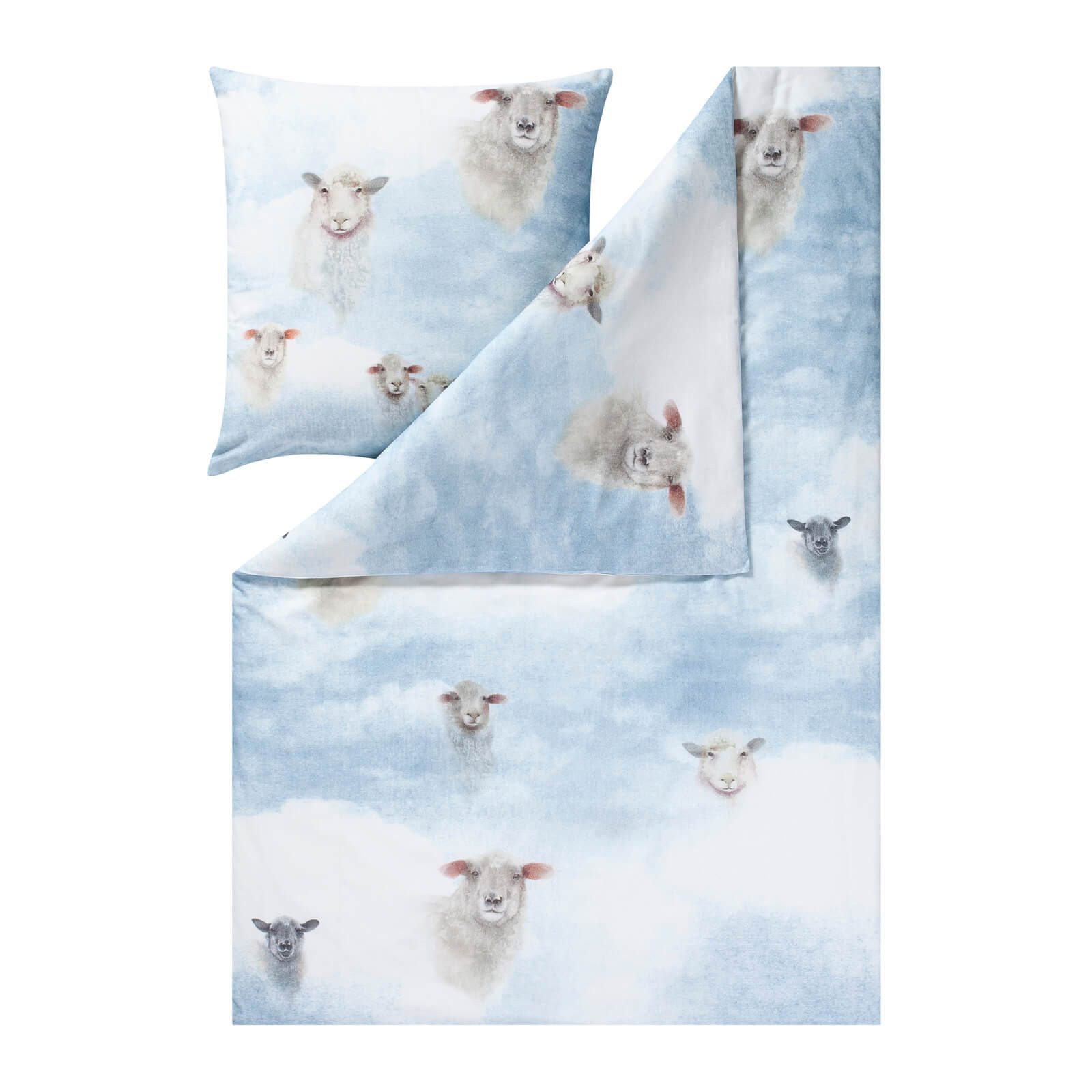 Estella Bettwäsche Wilson 4457 630 Bleu, Flanell, 2 teilig, Himmel, Schafe, günstig online kaufen