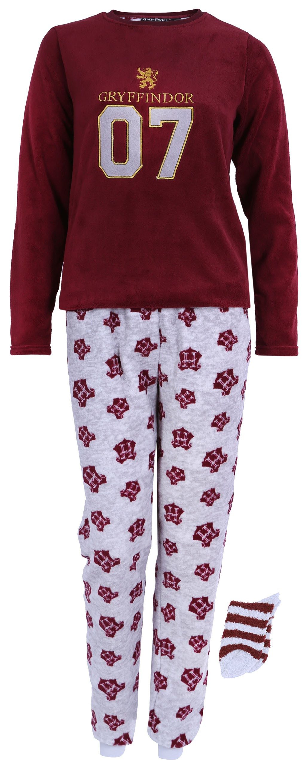 Sarcia.eu Schlafanzug Bordeaux-grauer Pyjama + Socken HARRY POTTER 7-8 Jahre