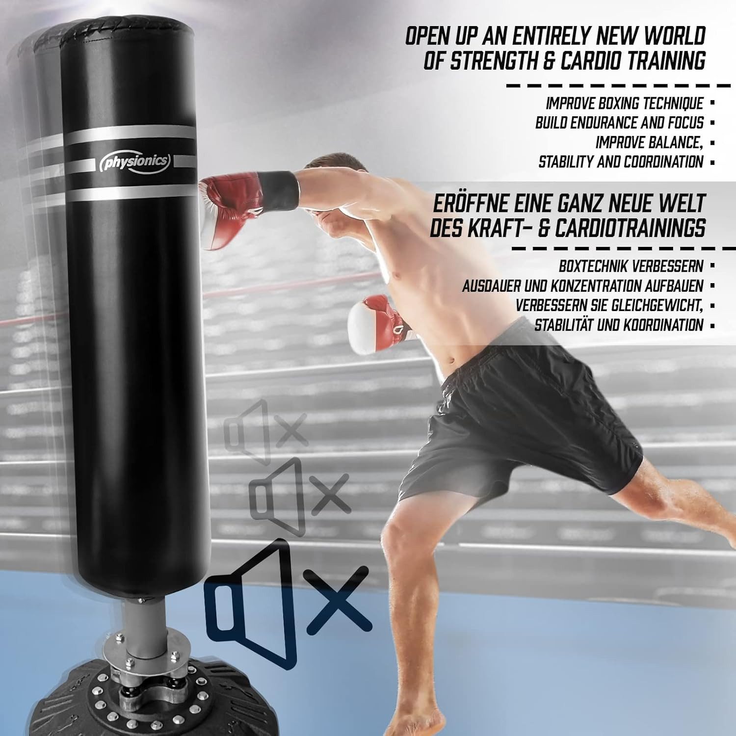 Physionics Standboxsack Boxsack stehend, Boxing Bag, Box Sack, Punching Bag, Sandsack Boxen
