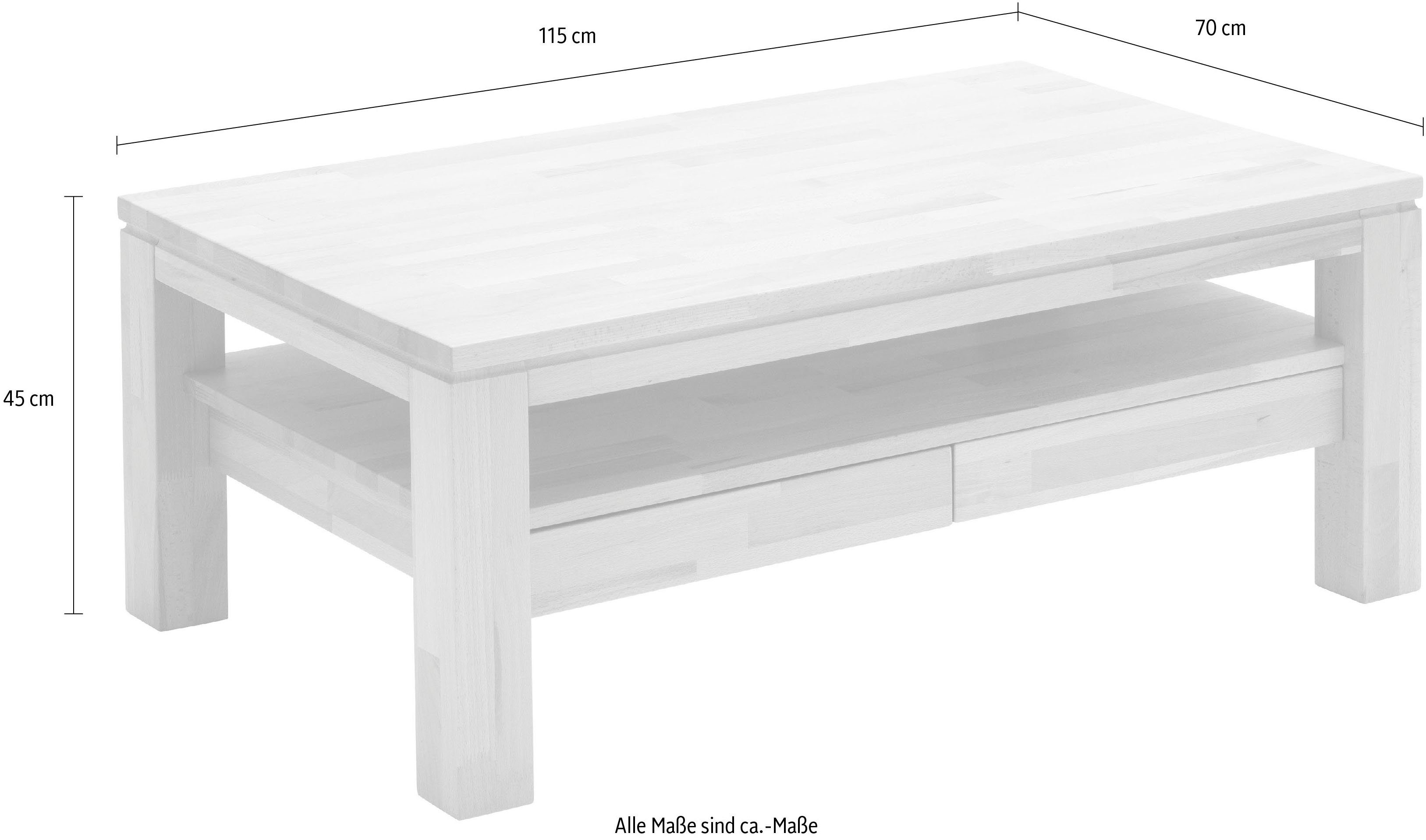 MCA furniture Couchtisch, Couchtisch Schubladen mit Massivholz