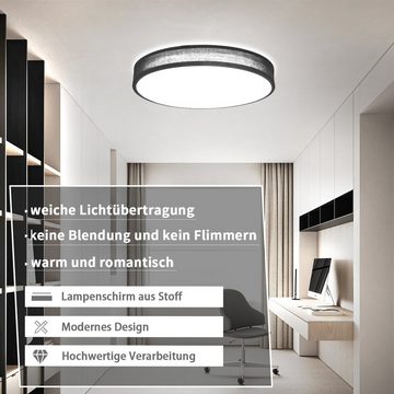 Nettlife LED Panel Schwarz Runde decklampe mit Stoffschirm 38 cm, dimmbar mit Fernbedienung, LED fest integriert, Warmweiß, Neutralweiß, Kaltweiß, für Wohnzimmer Schlafzimmer Küche Flur