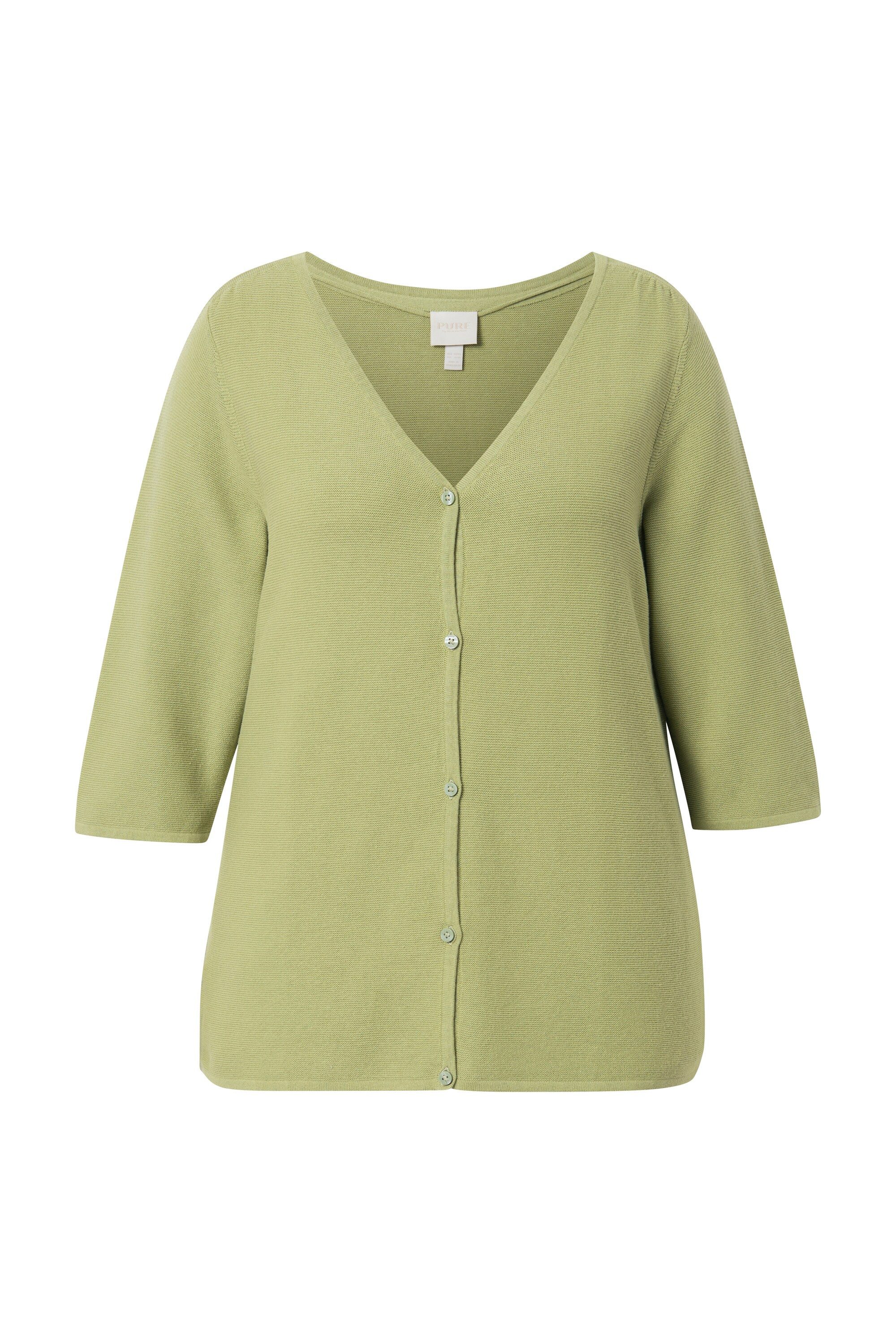 Ulla Popken Strickjacke Strickjacke V-Ausschnitt 3/4-Arm günstig online kaufen