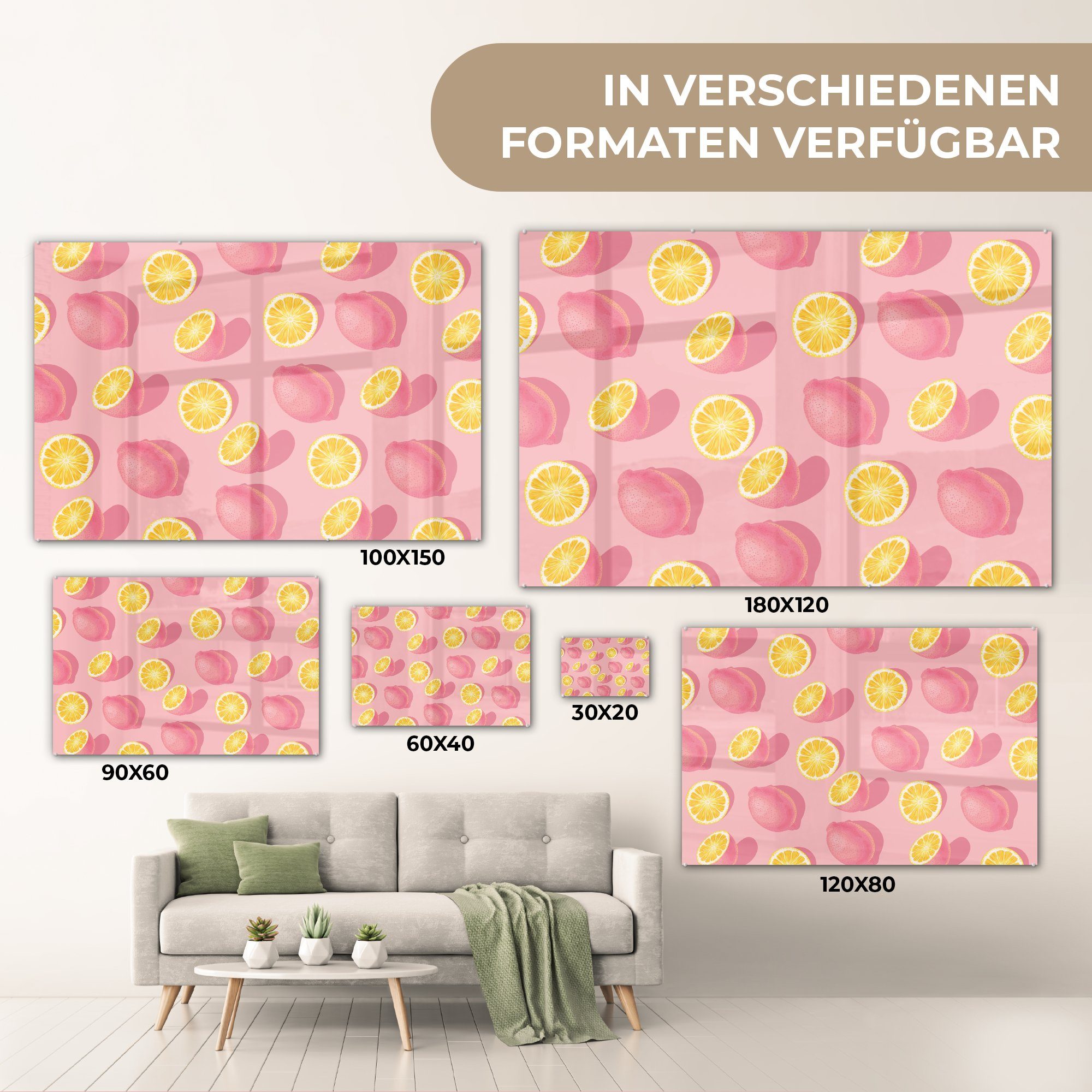 Gelb, - Acrylglasbild Acrylglasbilder (1 Rosa - Sommer MuchoWow Zitrone Schlafzimmer - & Wohnzimmer St),