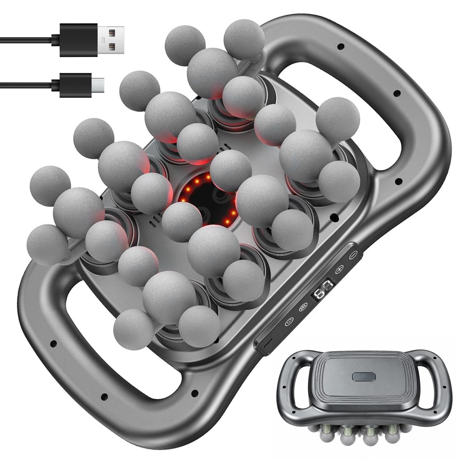AKKEE Massagegerät Massagegerät, 2-in-1-Nacken-Beine-Rücken-Massagegerät, mit 16 Massageköpfen Muskelmassagegerät, elektrische Massagepistole