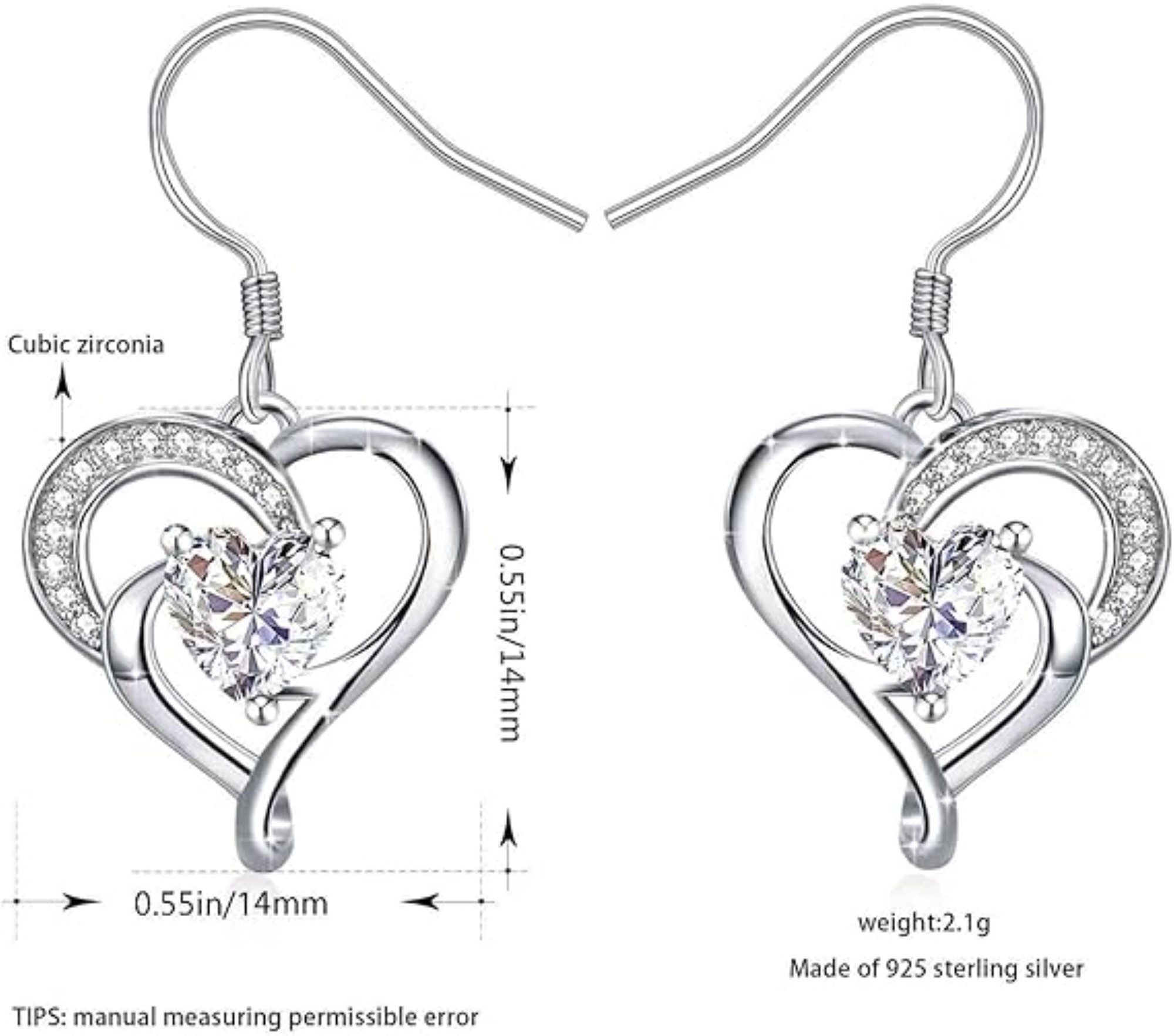 J. Rosée Paar Ohrhänger Swarovski Elements Kristall-Ohrstecker aus 925er Sterlingsilber (1 Paar Herz Ohrhänger inkl. Geschenkverpackung, 2-tlg., 1 Paar Herz Ohrhänger mit Kristallsteinen, inkl. Geschenkverpackung), 925 Sterlingsilber, nickelfrei, hochwertige verarbeitung