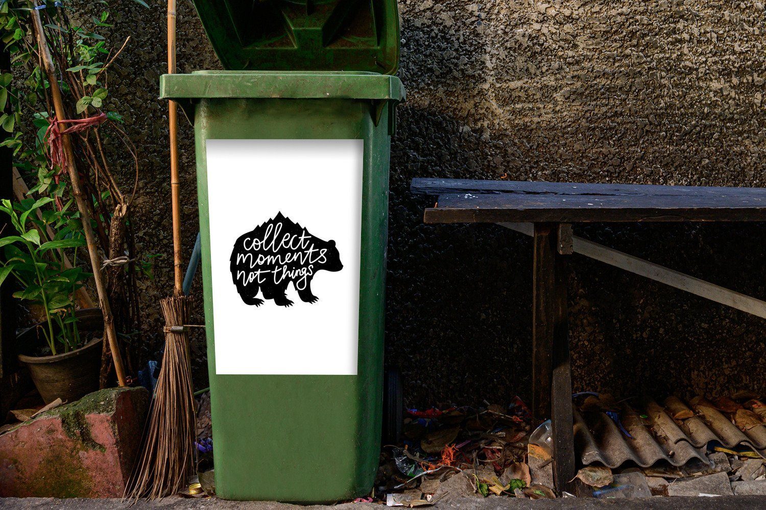 MuchoWow - Mülleimer-aufkleber, - Bär St), Container, Briefe Wandsticker - Zitate Scherenschnitt (1 Mülltonne, Abfalbehälter Sticker,