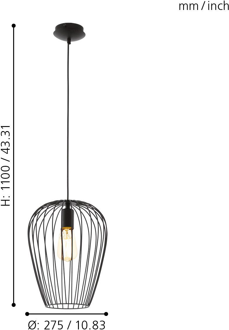 EGLO Hängeleuchte NEWTOWN Pendellampe, Stahl, E27, IP20, Vintage, Esszimmerlampe, Lampe, ohne Leuchtmittel, Vintage Pendelleuchte, Retro Hängelampe, Schwarz, E27, Ø: 27,5cm