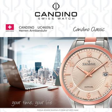 Candino Quarzuhr Candino Herren Uhr Analog C4609/2, (Analoguhr), Herren Armbanduhr rund, Edelstahlarmband roségold, silber, Elegant