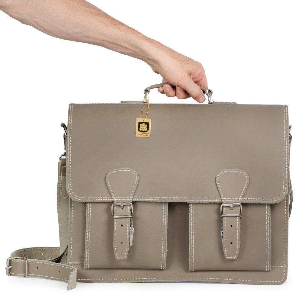 Hamosons Aktentasche Klassische Aktentasche Lehrertasche in L Leder Beige-Grau Hamosons 600 Hell Grau