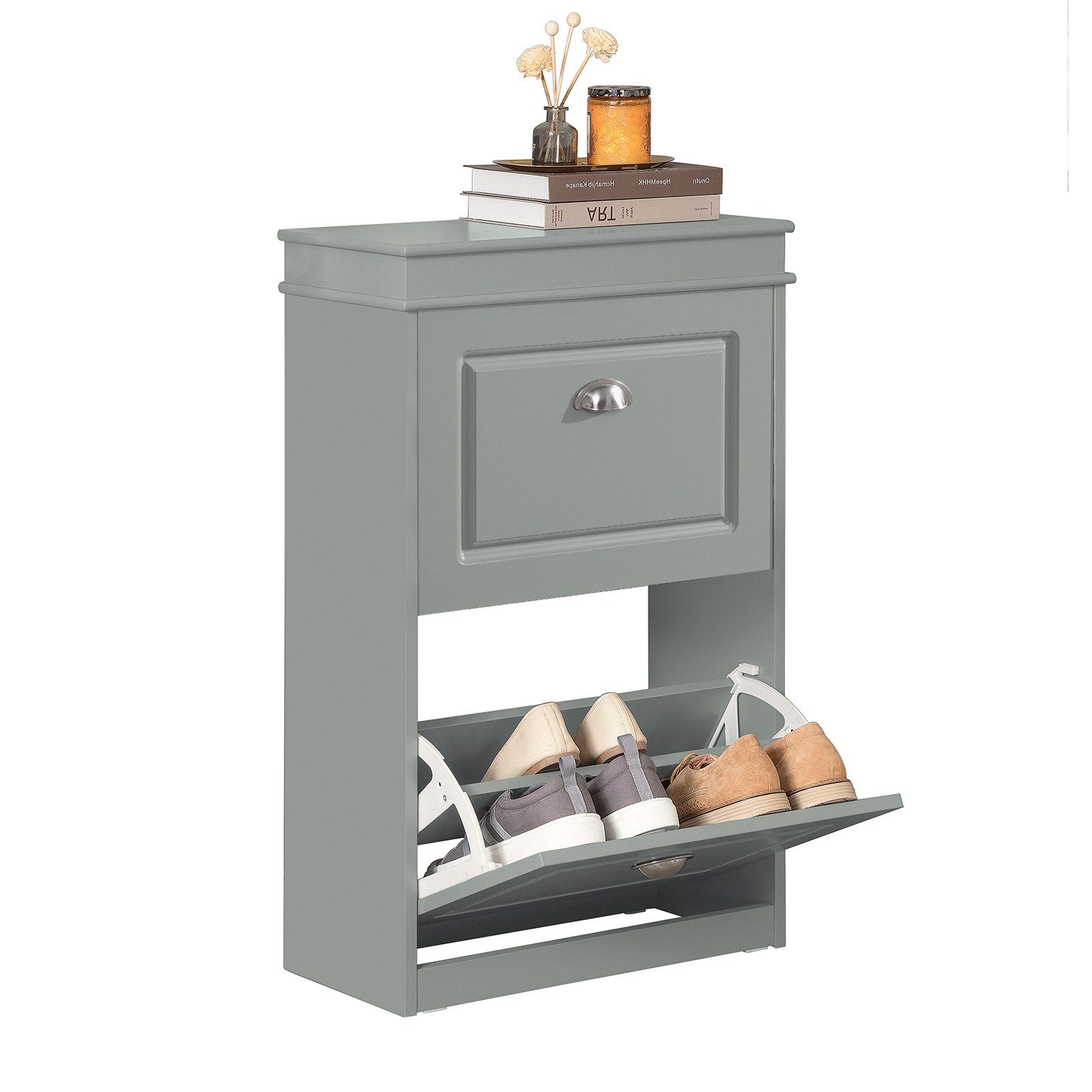SoBuy Schuhschrank FSR78/FSR79/FSR94, Schuhkipper, Schuhregal, Schuhbank, mit Klappen mit 1/2/3/4 Klappen, Schuhschrank schmal, Schuhbank Schuhablage, Flur