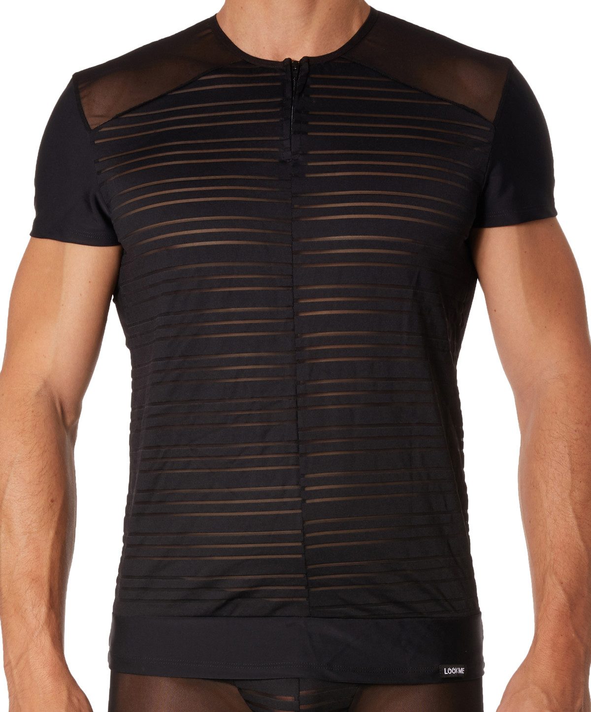 LOOK ME T-Shirt Schwarzes Herren T-Shirt Dessous Shirt aus dehnbarem Tüll t günstig online kaufen