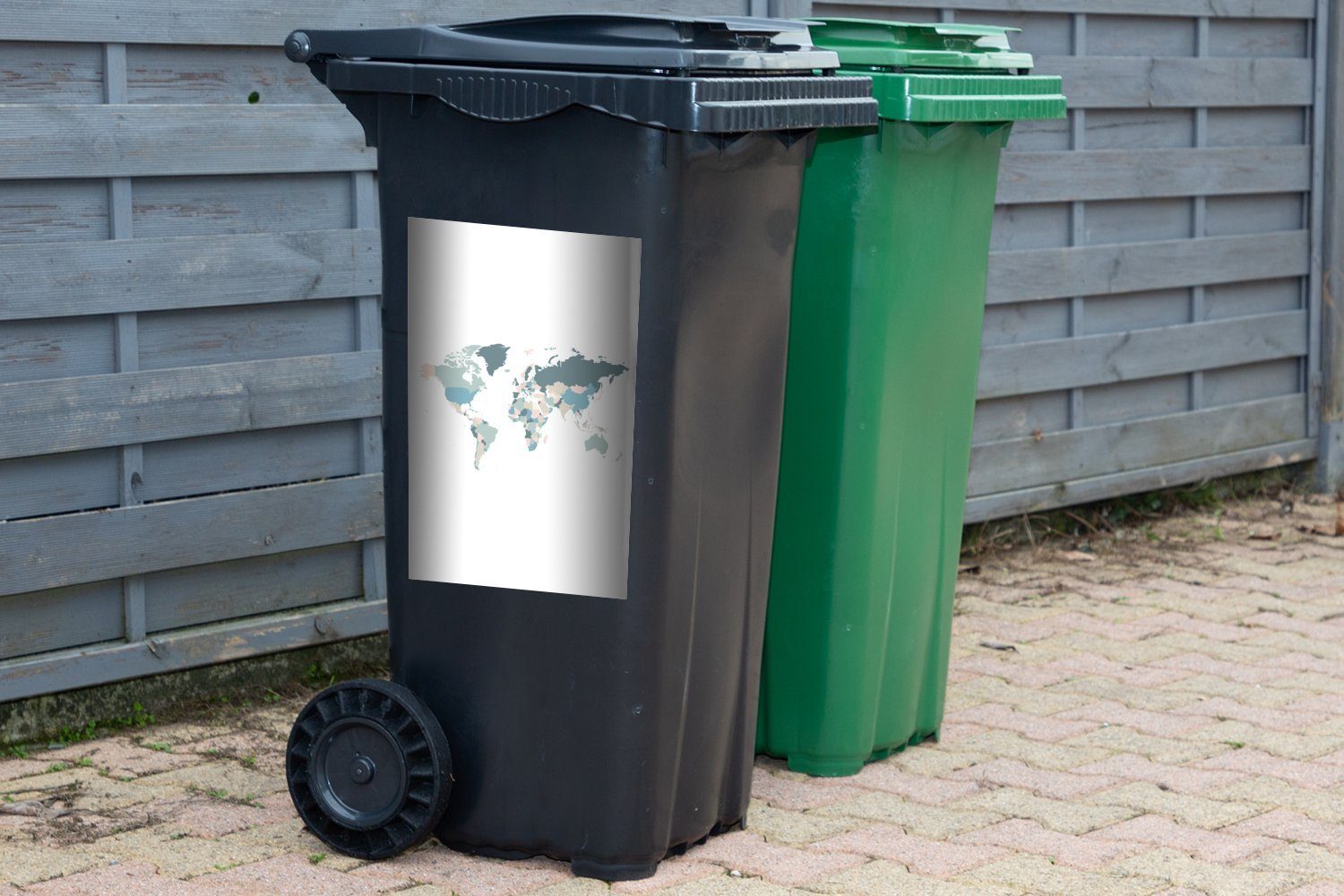 MuchoWow Wandsticker Weltkarte - Pastell Sticker, Mülleimer-aufkleber, - Mülltonne, (1 Länder St), Container, Abfalbehälter