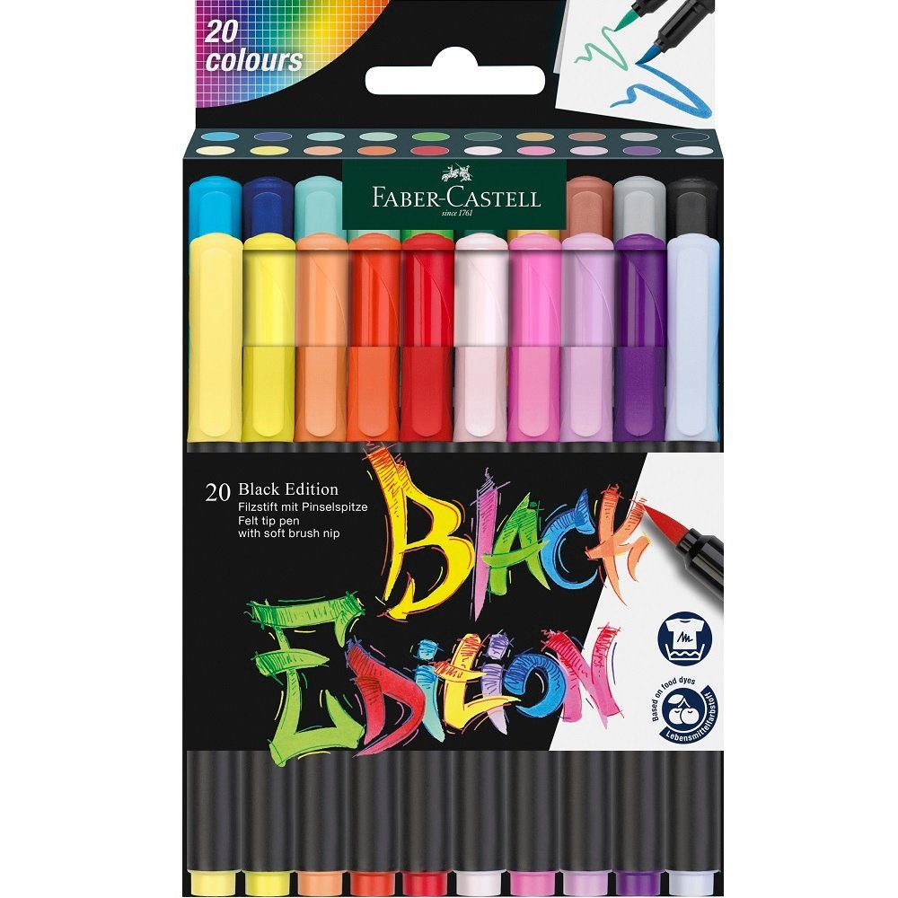 Faber-Castell Filzstift 20 Filzstifte BLACK EDITION mit weicher Pinselspitze