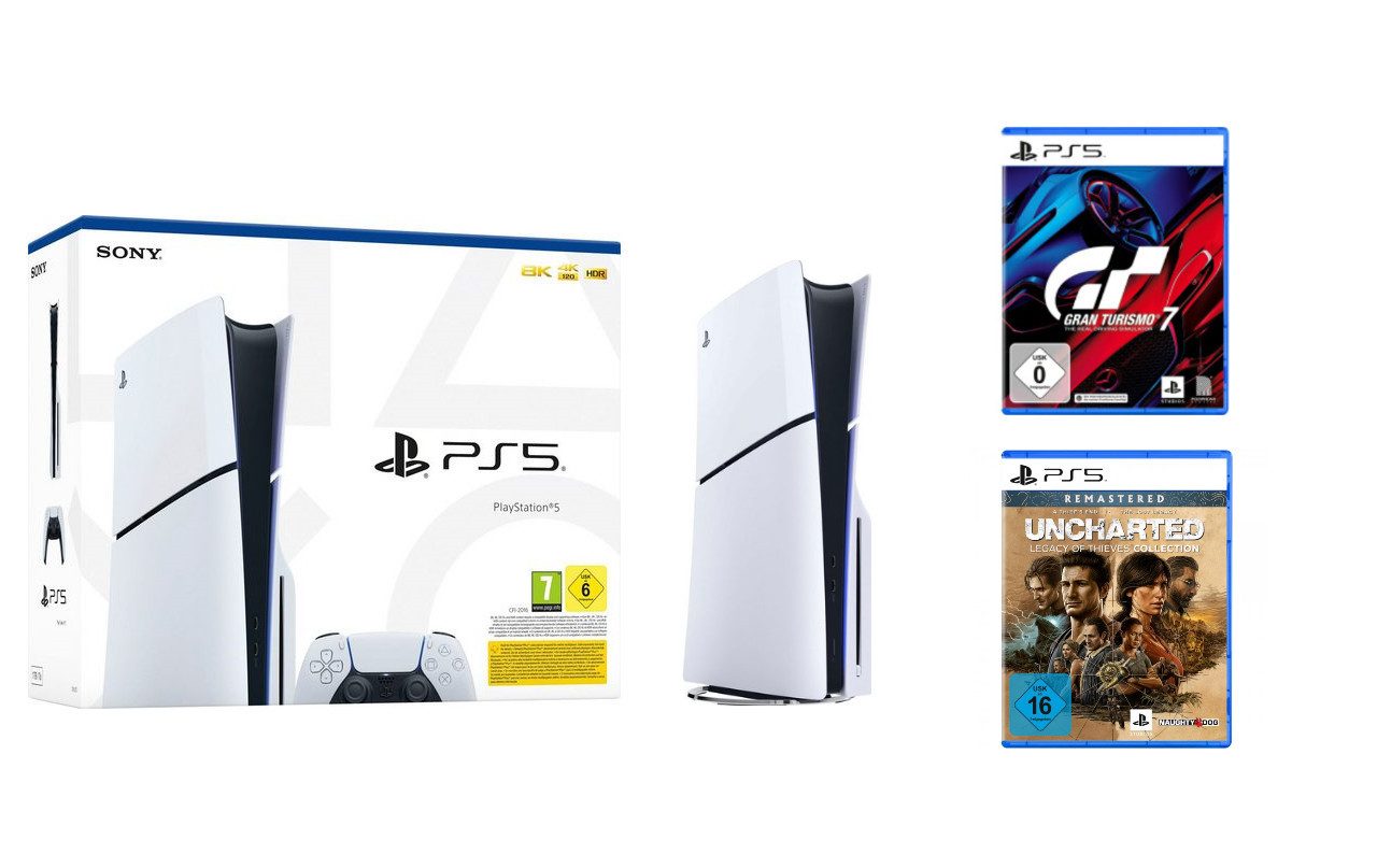 Playstation 5 Disk Edition (Slim) inkl. Gran Turismo 7 & Uncharted (Konsolen-Bundle, inkl. Gran Turismo 7 & Uncharted: Legacy Of Thieves)