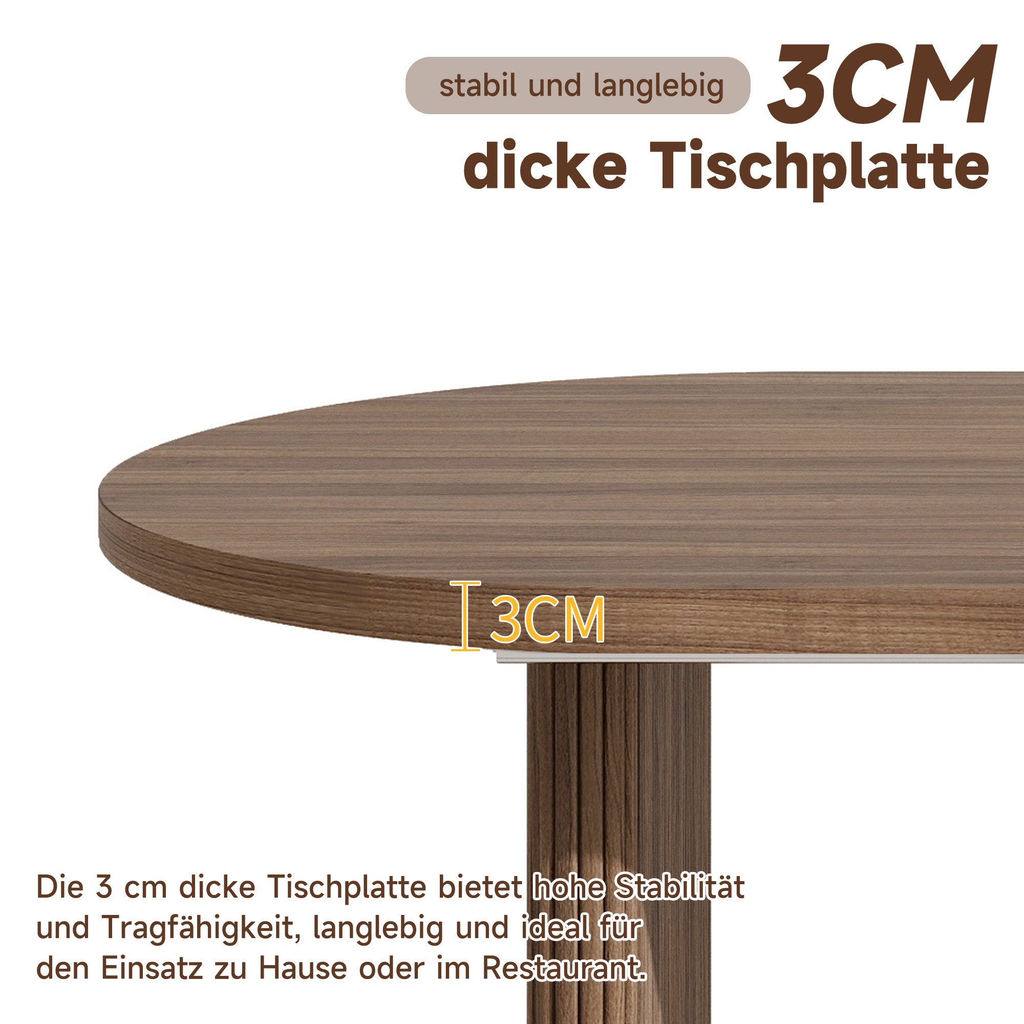 Celya Esstisch Ausziehbarer Esstisch 140/200 * 90 cm, geeignet für 6–8 Personen (mit abgerundeten Ecken, verdickte Tischplatte, im einfachen Stil) – Bild 3 von 5