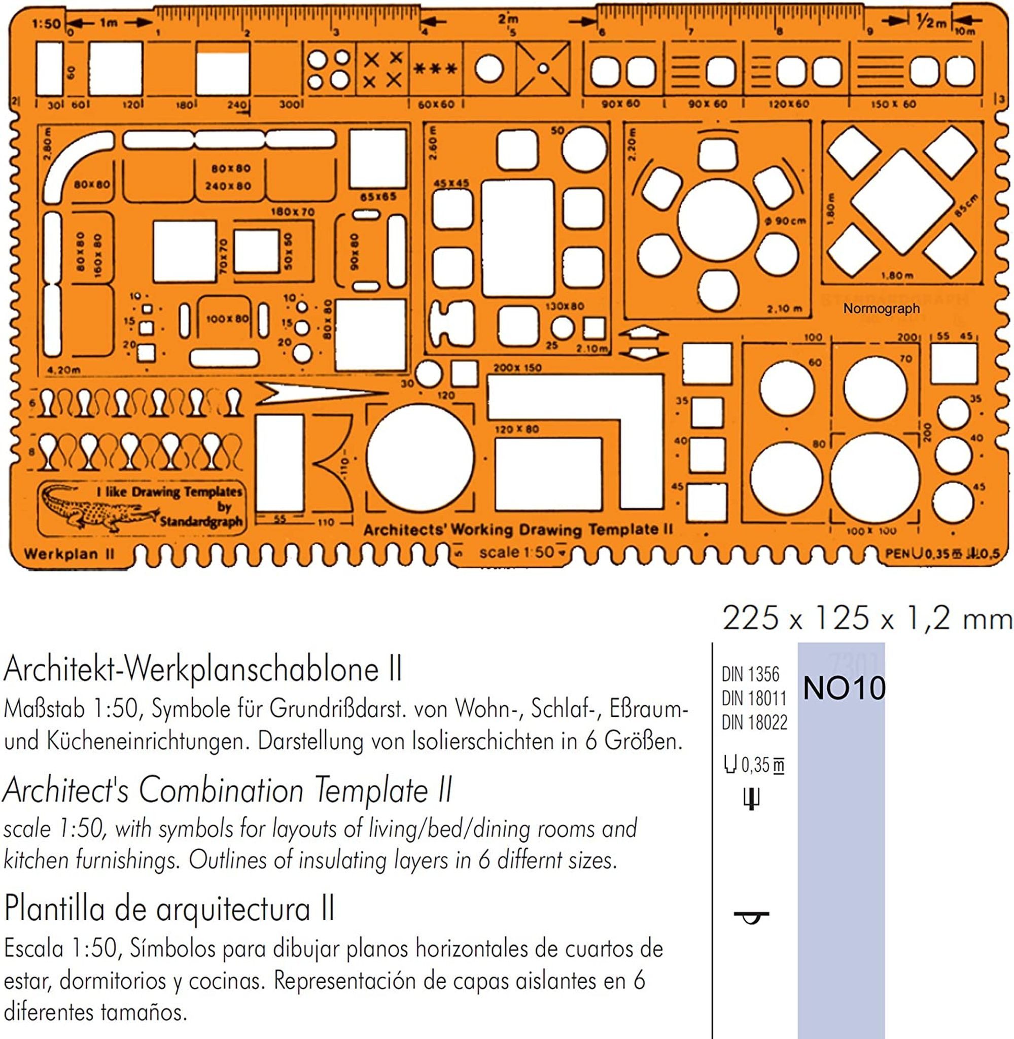STANDARDGRAPH Zeichenlineal Standardgraph Architekt-Werkplanschablone I 1 Stück