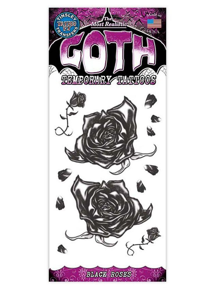 Tinsley Theaterschminke Schwarze Rose Gothic Klebe-Tattoo - Fasching Hallo, Temporäres Tattoo in beeindruckend realistischer Hollywood-Qualität