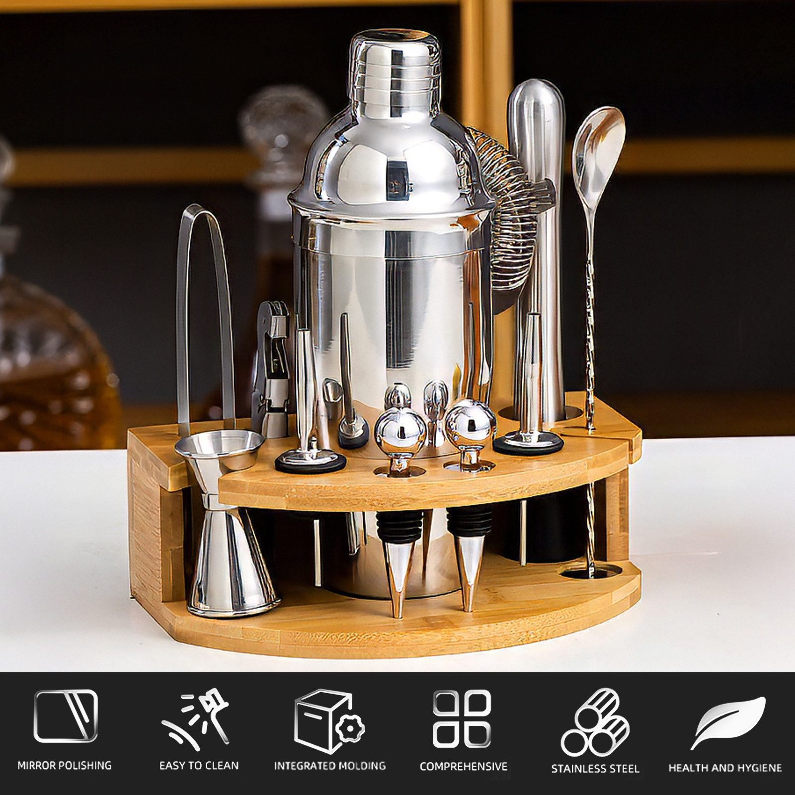 GLIESE Cocktail-Set Edelstahl Cocktail Shaker Set 12-teiliges mit Bar Zubehör, (12-tlg., Cocktail Shaker Setz), 750ml, mit Bambus-Ständer