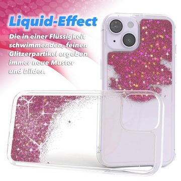 EAZY CASE Handyhülle Liquid Glittery Case für Apple iPhone 14 6,1 Zoll, Glitzerhülle Shiny Slimcover stoßfest Durchsichtig Bumper Case Pink