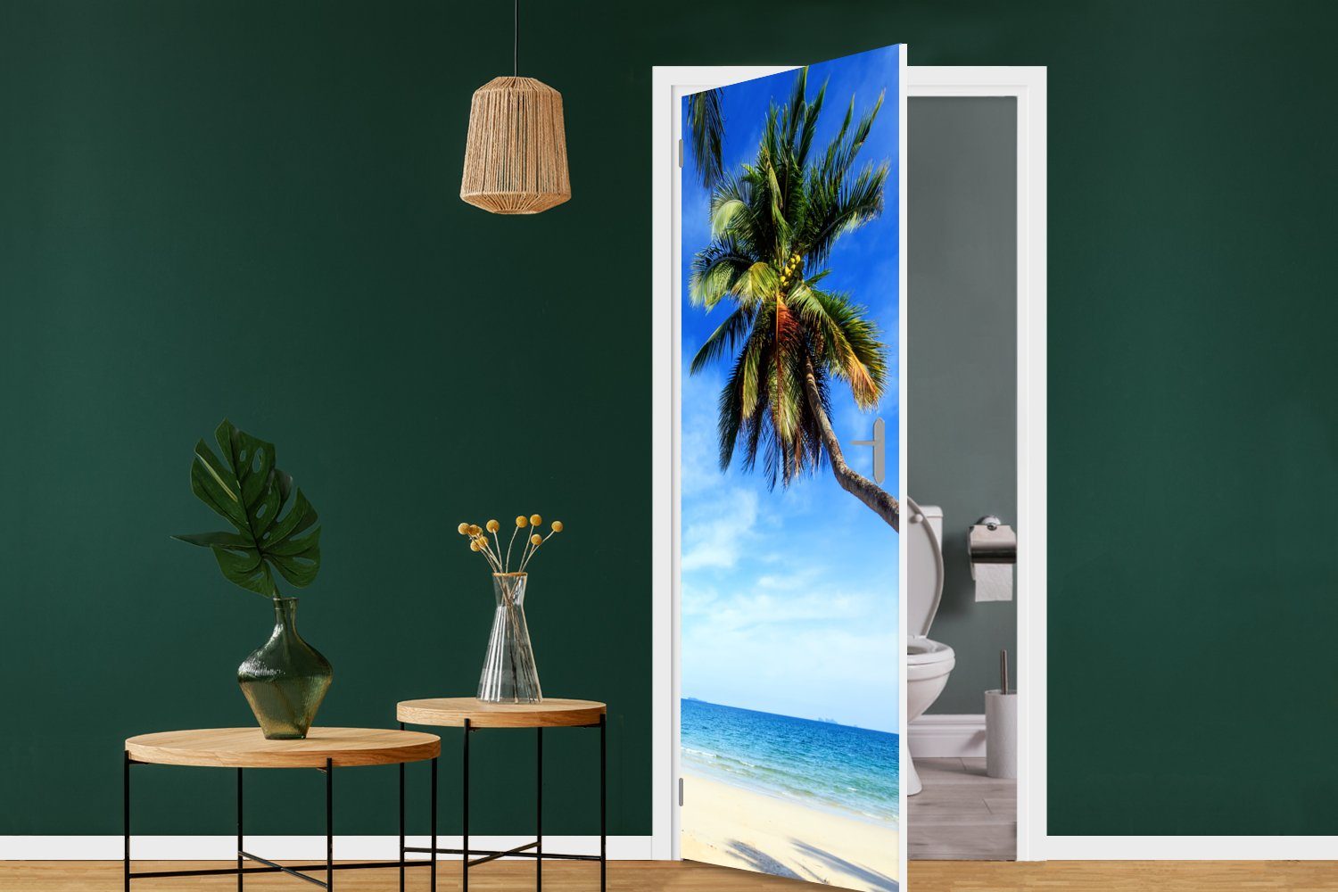 MuchoWow Türtapete Palmen Strand - Tür, St), 75x205 - für Türaufkleber, bedruckt, Fototapete (1 cm Matt, Meer