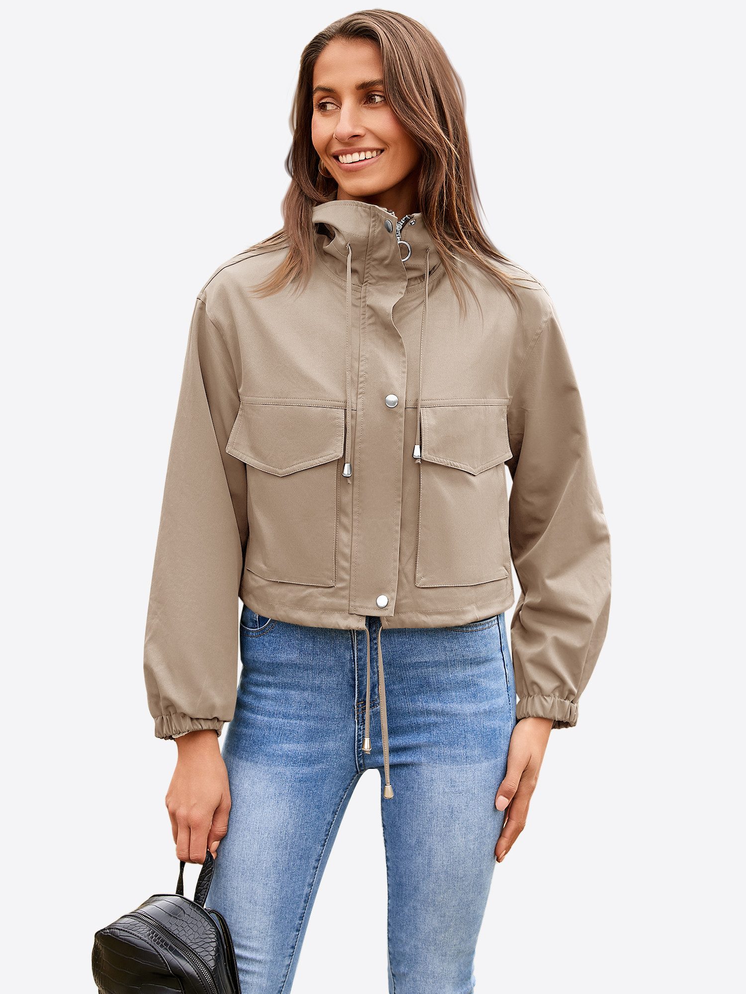 Imily Bela Kurzjacke Damen Oversize Utility Jacke mit Reißverschluss (Packung, 1-St., 1per-Pack) Freizeit