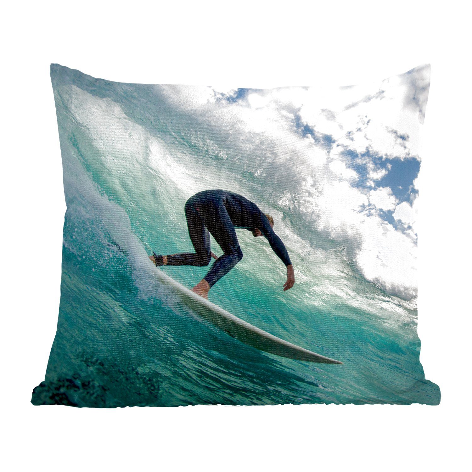 MuchoWow Dekokissen Surfer auf Wellen, Zierkissen mit Füllung für Wohzimmer, Schlafzimmer, Deko, Sofakissen