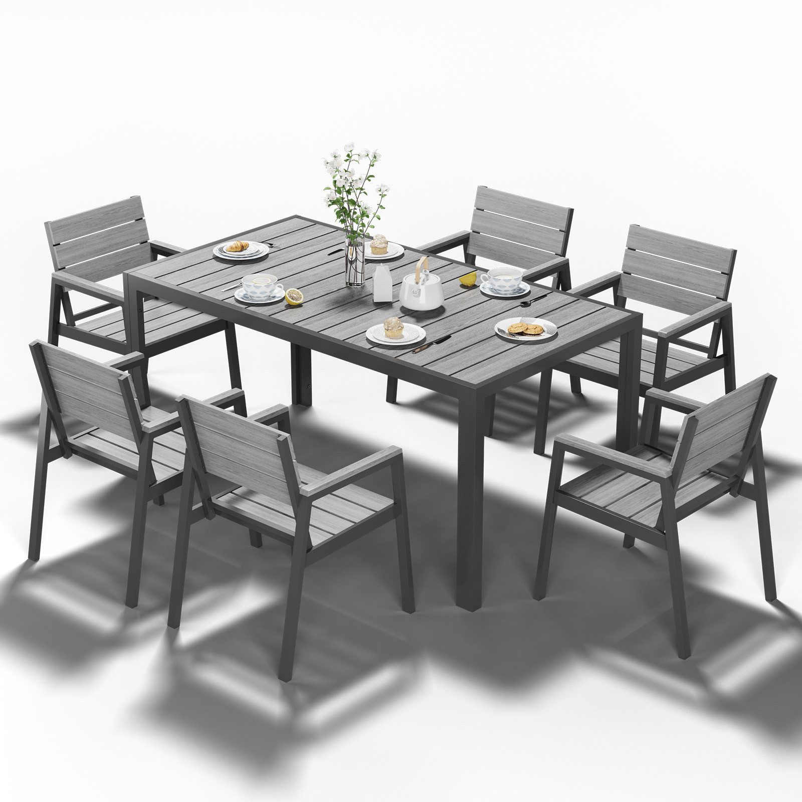 HOMALL Garten-Essgruppe Gartenmöbel Set Essgruppe für 4-8 Personen mit Tisch Garten-Essset, (PS-Holzoptik Garten-Essset, Aluminium-Rahmen Wetterfest & Rostfrei, Terrassen Essgruppe Outdoor Essset für Terrasse Pool Garten Balkon)