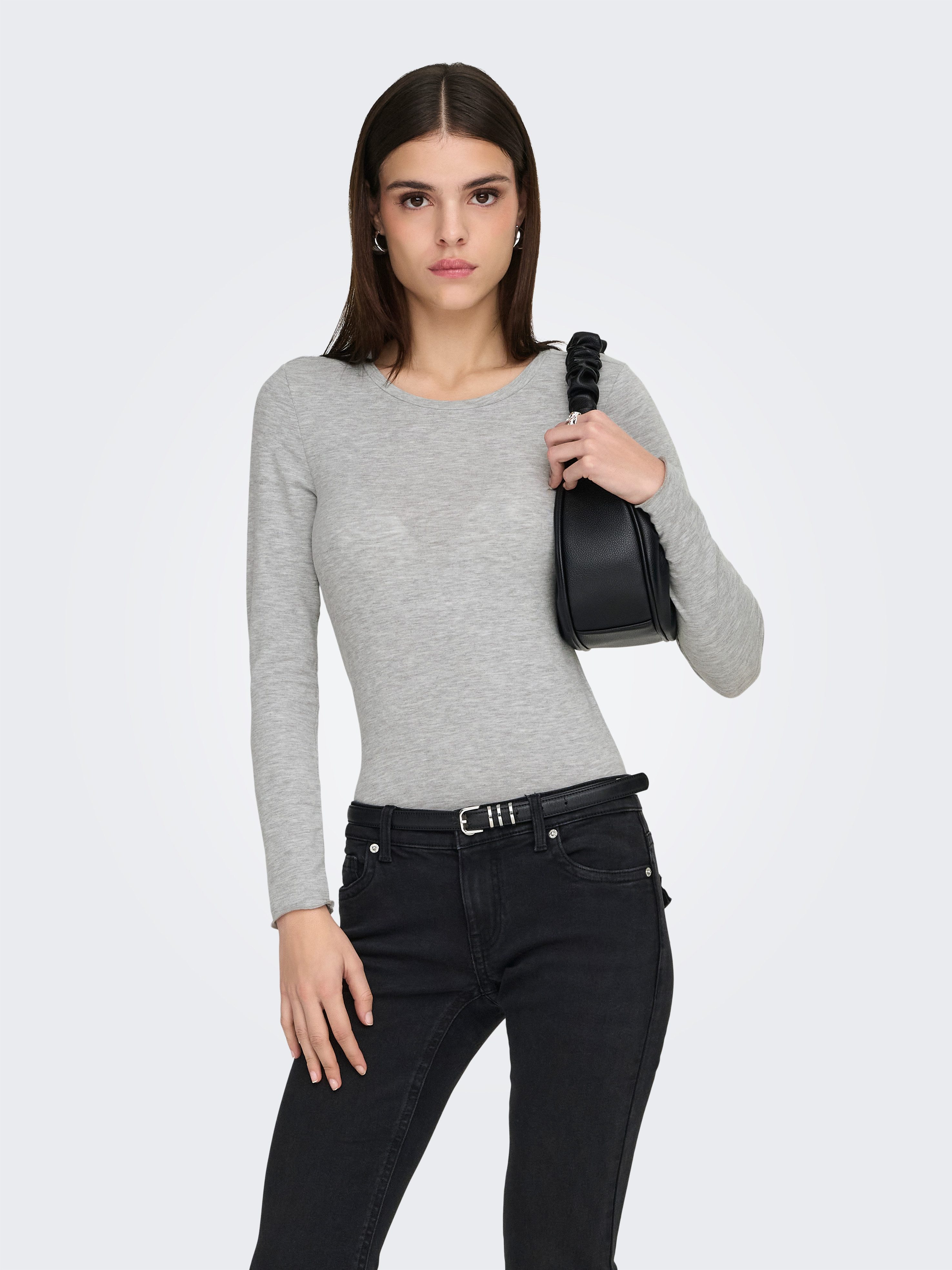 ONLY Langarmshirt ONLVIRRO O NECK L/S TOP BOX JRS Materialmix, regular fit