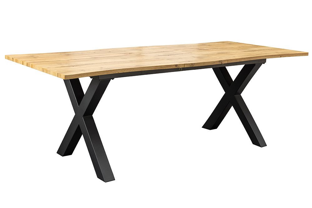 riess-ambiente Baumkantentisch WILD 160–200cm braun/schwarz - Wildeichen-Design, ausziehbar (Einzelartikel, 1-St), Industrial Design & X-Gestell aus Metall - ideal für bis zu 8 Personen