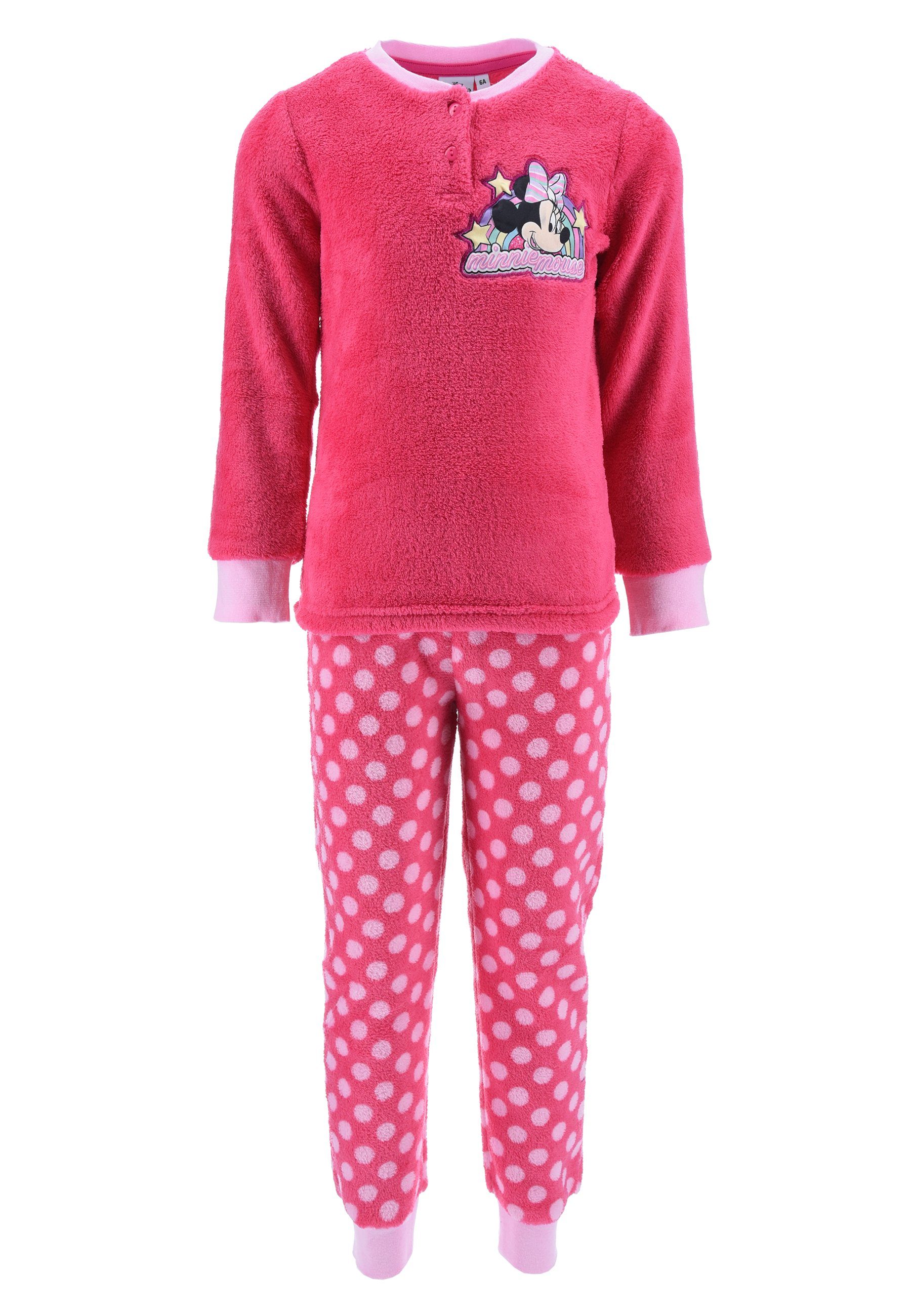 Disney Minnie Mouse Schlafanzug Mädchen Schlafanzug Pyjama Langarm Shirt + Schlaf-Hose (2 tlg) Mini Maus Pink