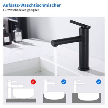 HOMELODY Badarmatur Schwarz Wasserhahn Bad 360° Drehbar Waschtischarmatur Einhebel mit 2 Schläuche Einhebelmischer Waschbecken Armaturen für Bad