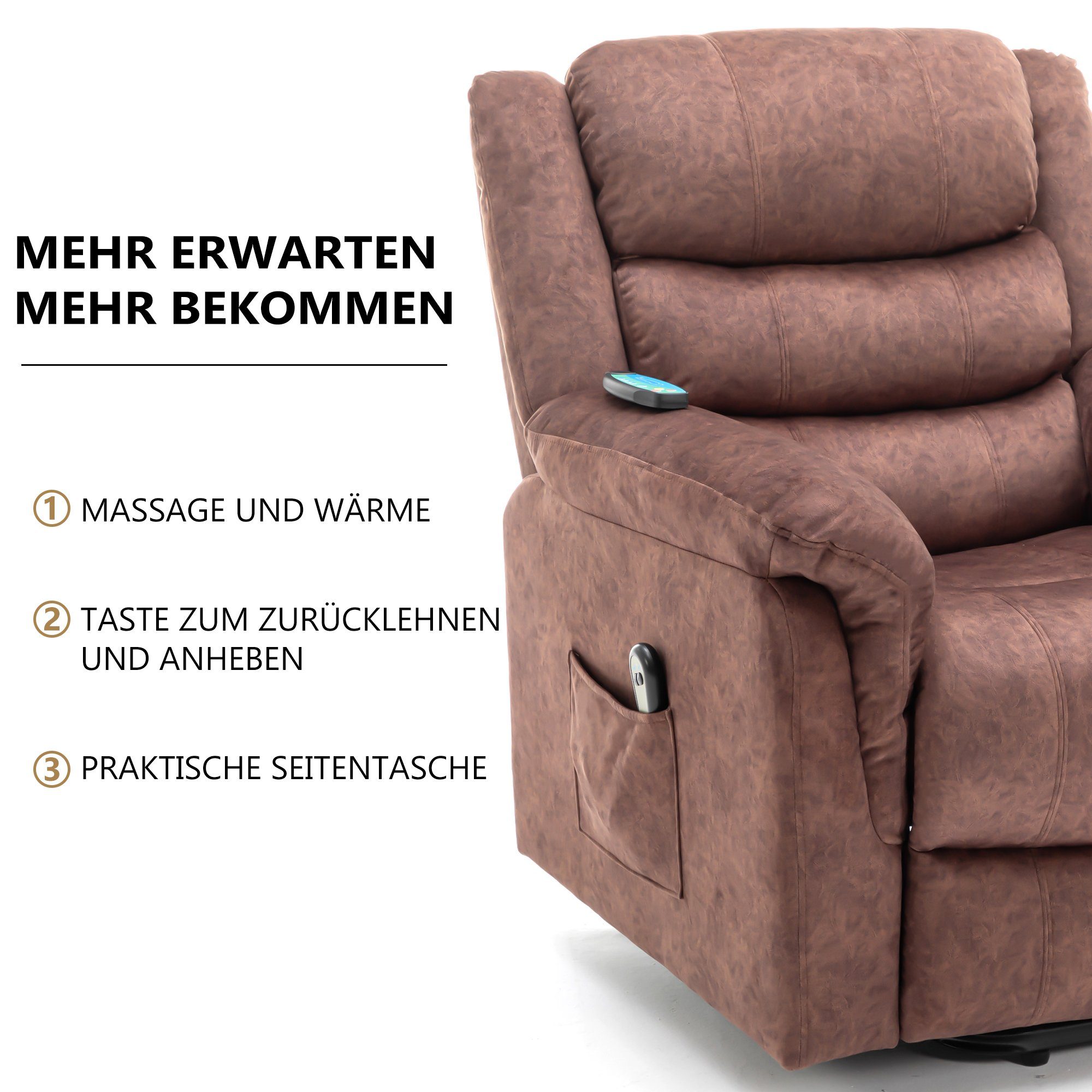 und Bewegungs-Liegemechanismus sicherer Loungesessel Massagestuhl sicherer und Bewegungs-Liegemechanismus, SPLOE ältere mit Elektrischer Vibration TV-Sessel HAUSS strapazierfähiger Wärme Relaxsessel (strapazierfähiger Massagesessel und Menschen), für Braun