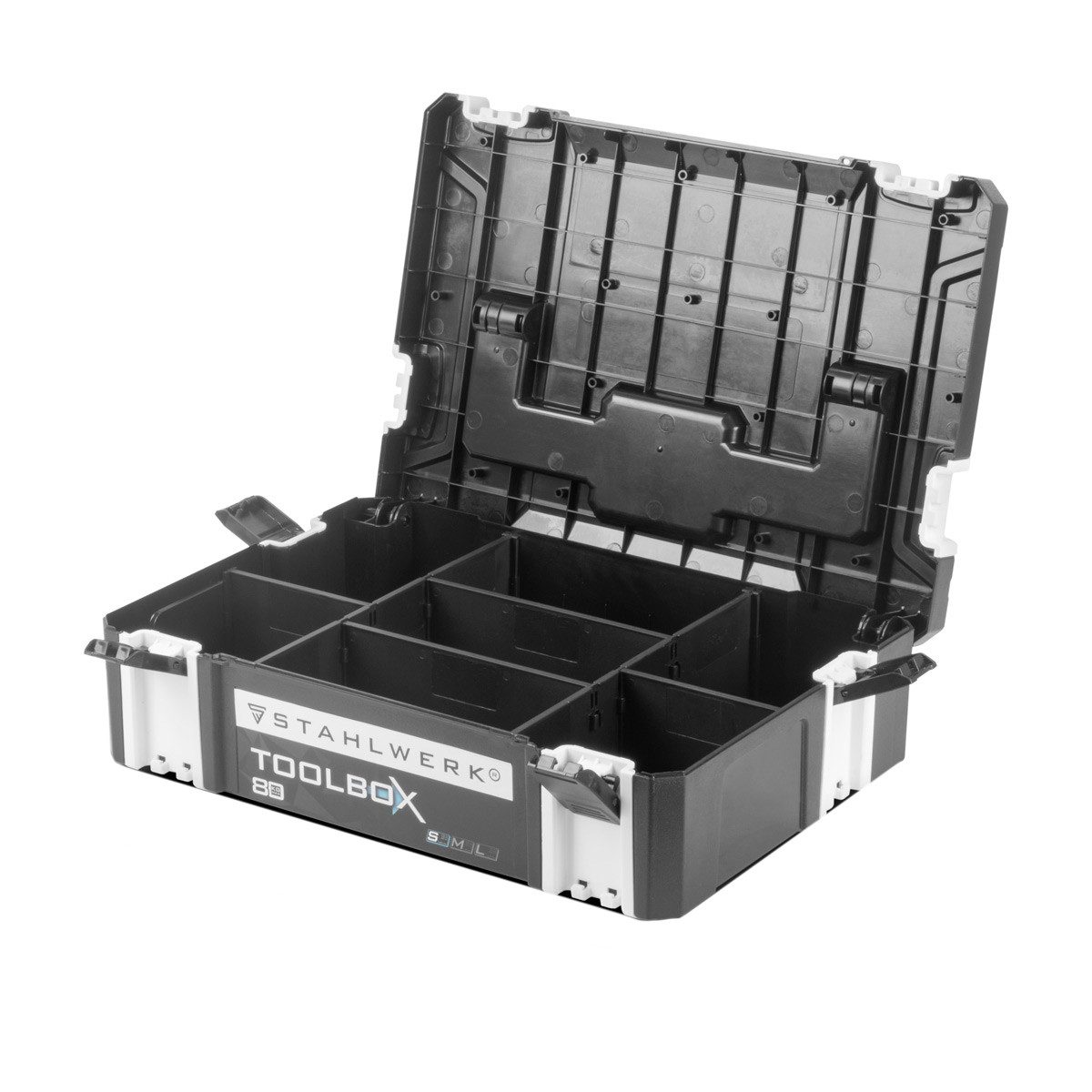 STAHLWERK Werkzeugbox Toolbox mit Innenfach Größe S 443 x 310 x 128 mm, stapelbare Systembox, Werkzeugkiste, Werkzeug-Organizer