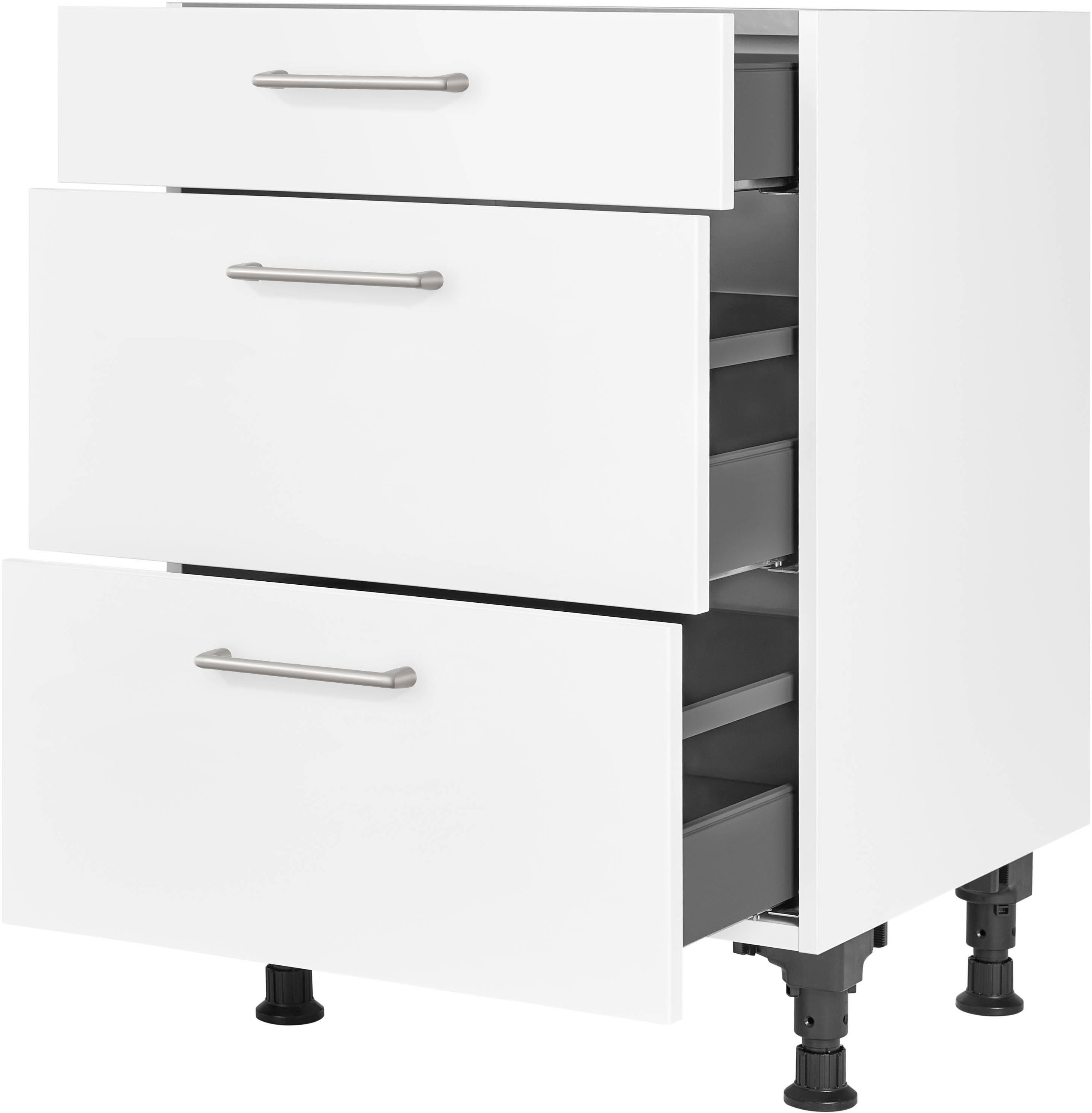 nobilia® Unterschrank "Laser", vormontiert, mit höhenverstellbaren Sockelfüßen, in den Breiten 30, 45, 60 und 90 cm, mit Schubkasten und Auszügen