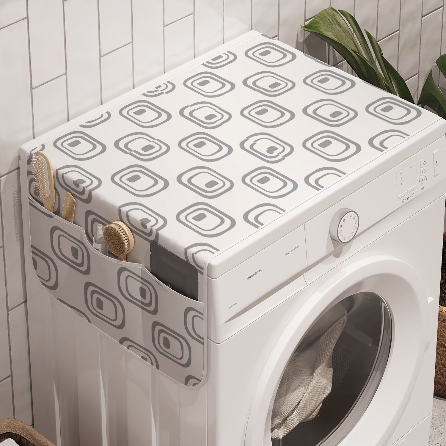 Waschmaschine Abakuhaus Anti-Rutsch-Stoffabdeckung Trockner, für Tone und Gedämpfte Graustufen- Forms Badorganizer Abstrakt